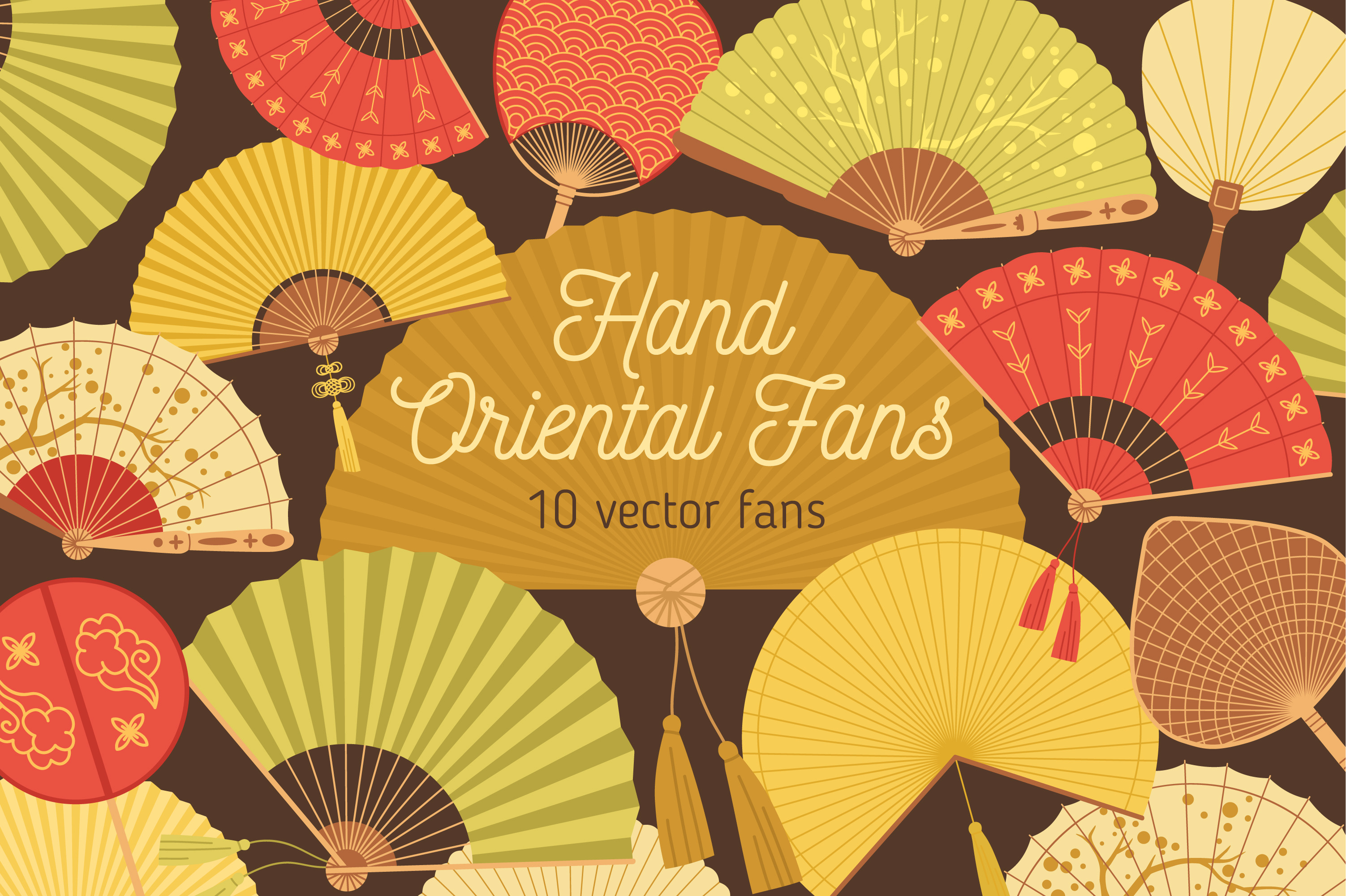 Asian hand fans set | Decorative Illustrations ~ Creative Market