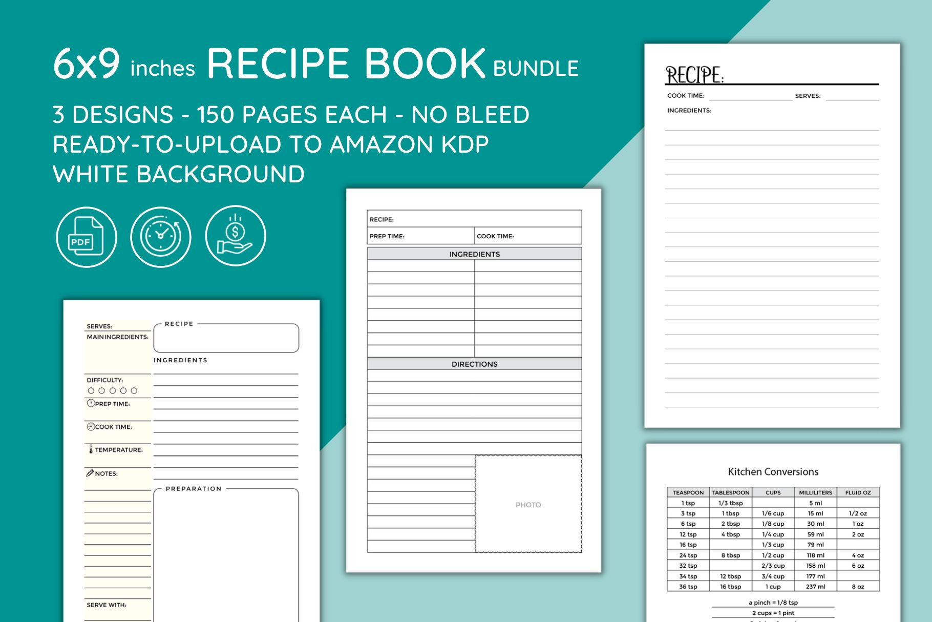 Blank recipe book template KDP Designs