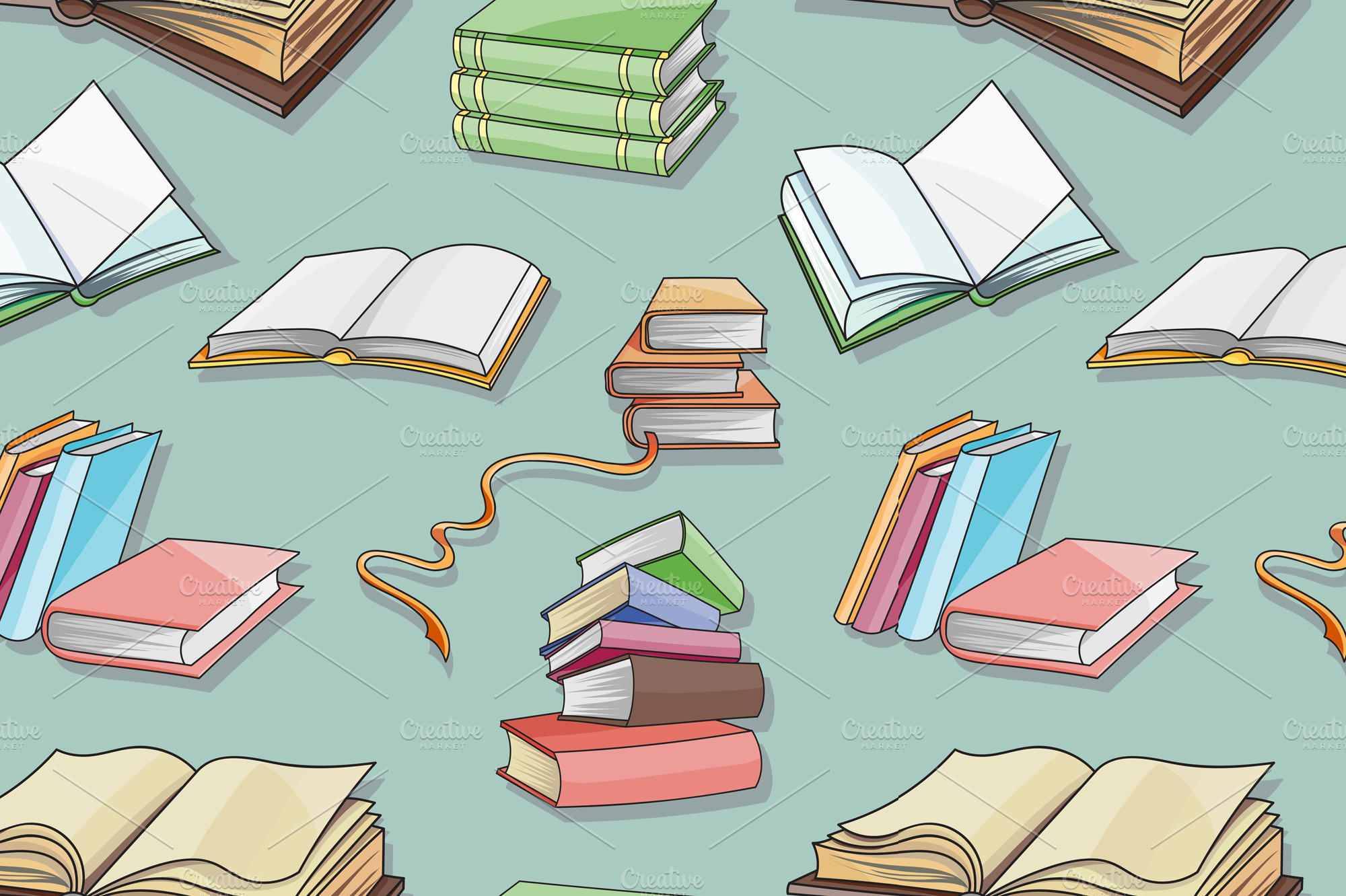 Books pattern PreDesigned Illustrator Graphics Creative Market