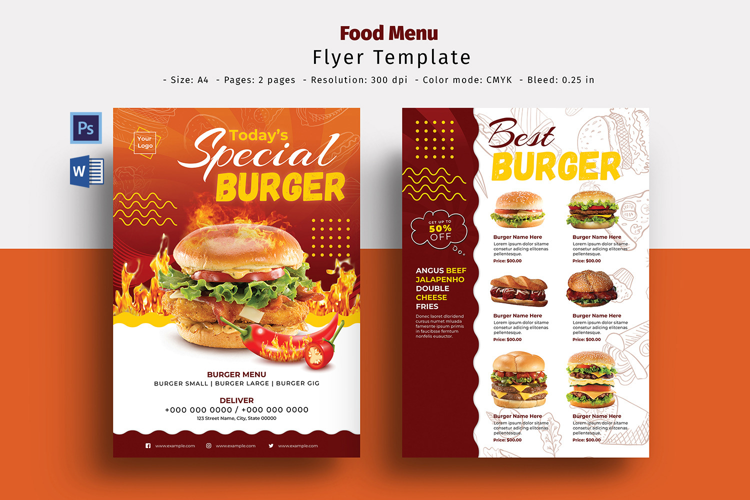 Restaurant Menu | Burger Menu | Flyer Templates ~ Creative Market