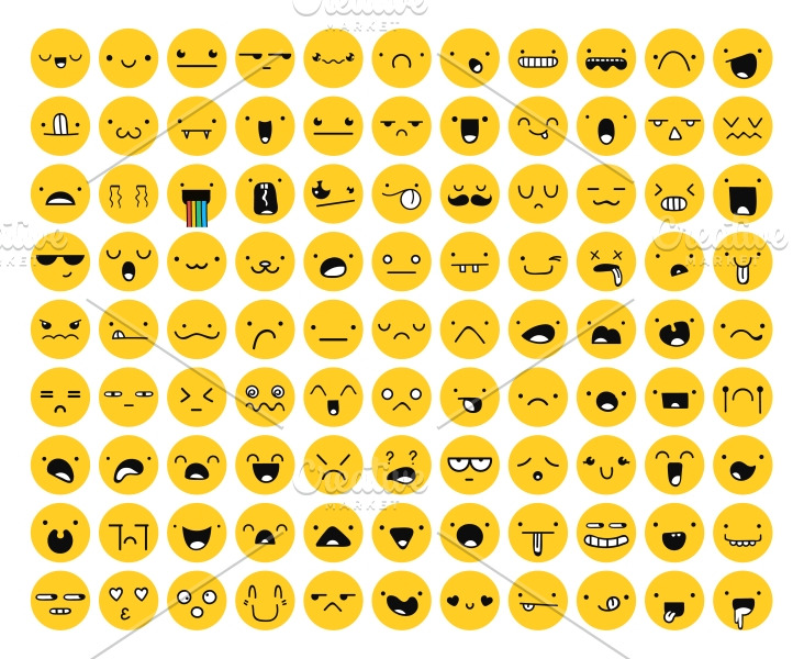 Great set 99 yellow emotion isolated | Emoji Icons ~ Creative Market