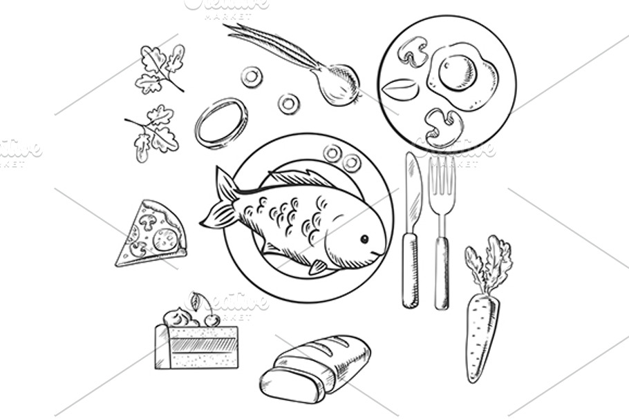 Sketch of dinner | Pre-Designed Illustrator Graphics ~ Creative Market