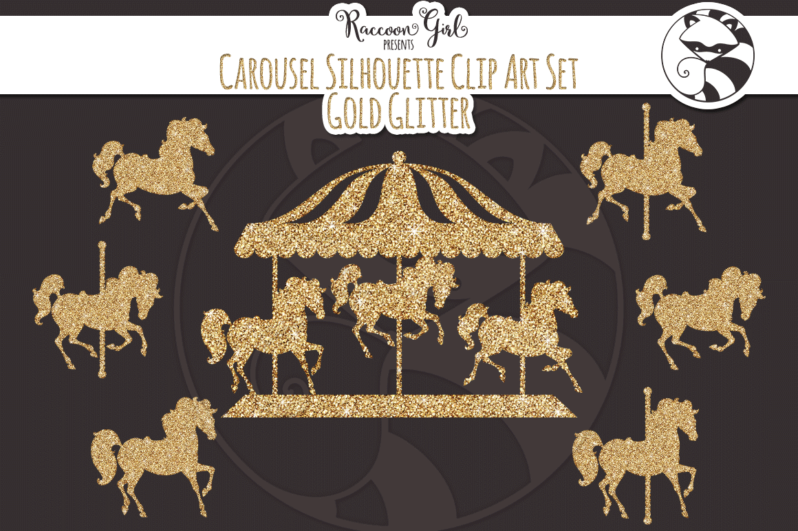 gold glitter carousel clip art set custom designed illustrations creative market gold glitter carousel clip art set