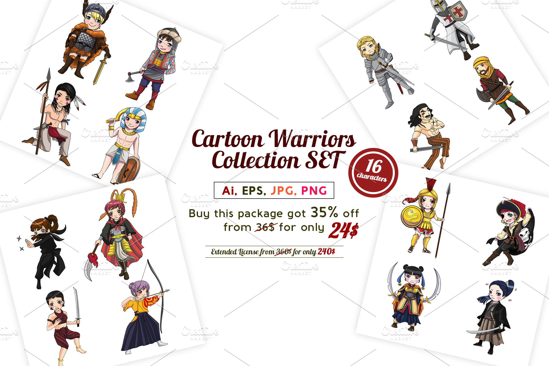 Ancient cartoon warriors set pack! | Illustrator Graphics ~ Creative Market