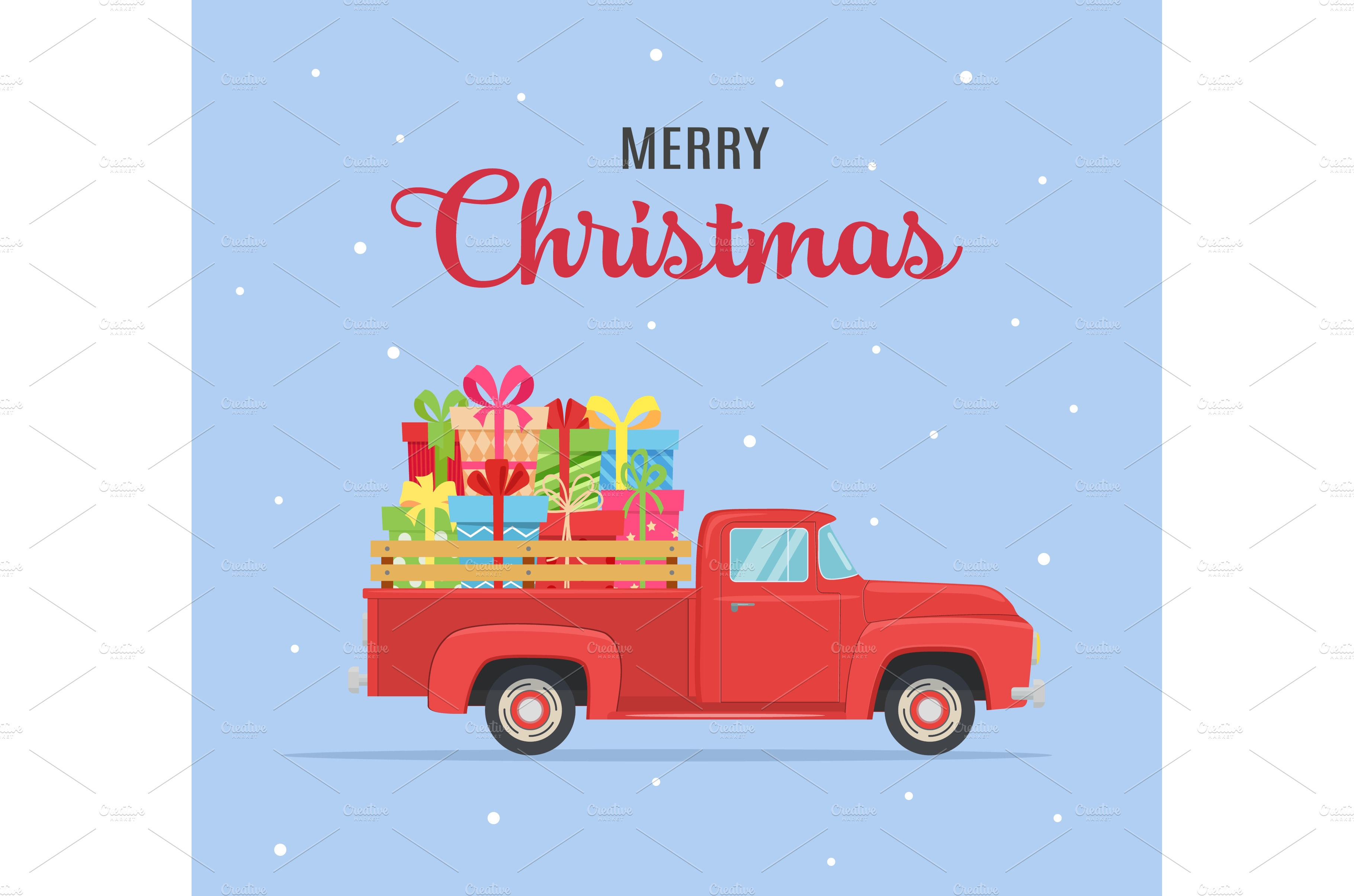 etro red pickup truck with christmas Graphic Objects Creative Market