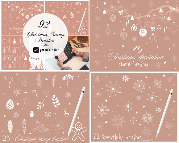 25 Snowflake Stamps Procreate, Fineline Procreate Snow Stamps