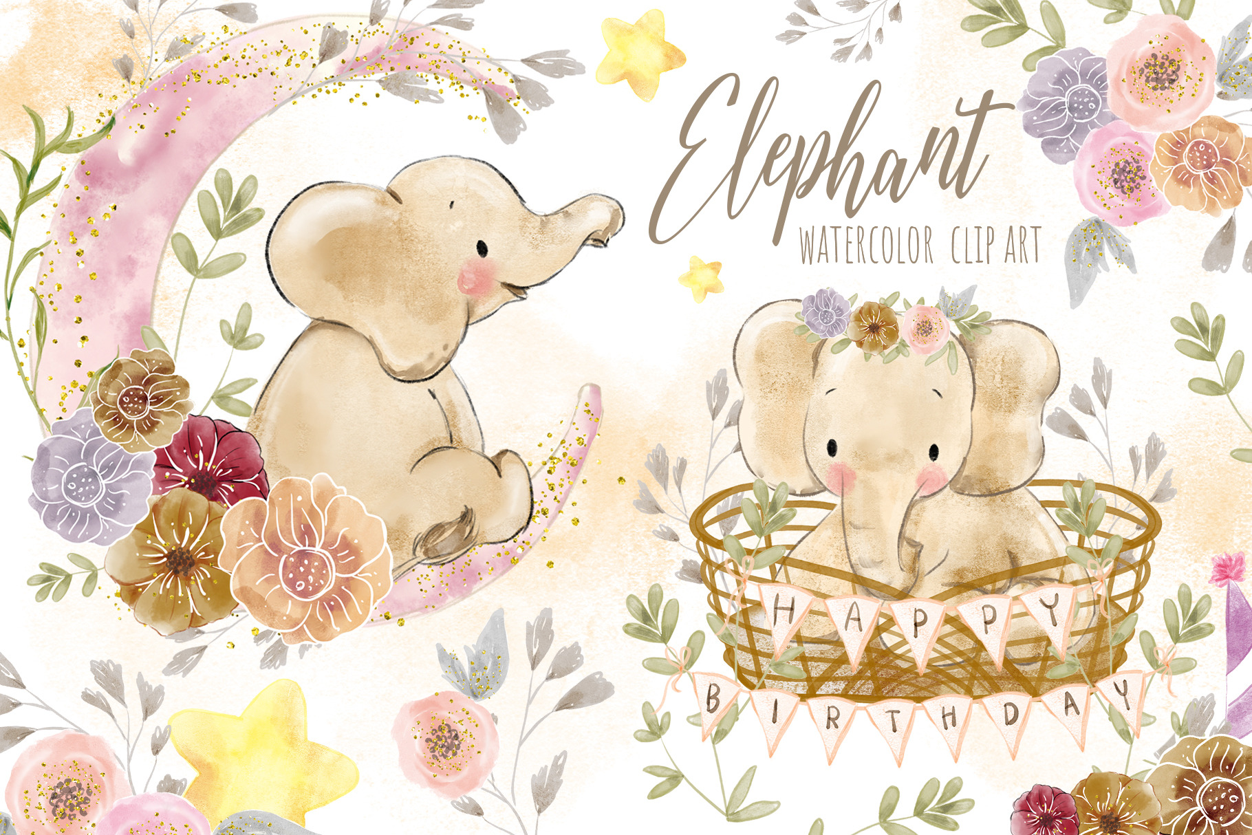 Baby Elephant clip art | Animal Illustrations ~ Creative Market