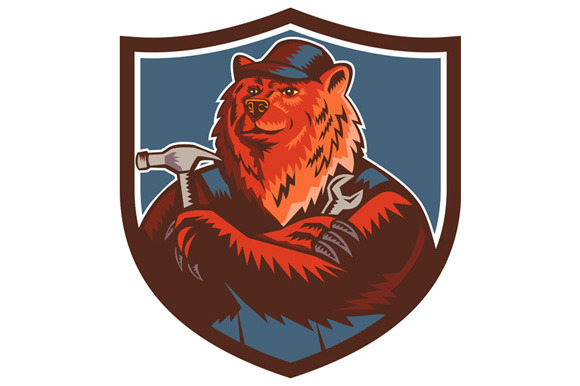 Russian Bear Builder Handyman Crest | Animal Illustrations ~ Creative ...