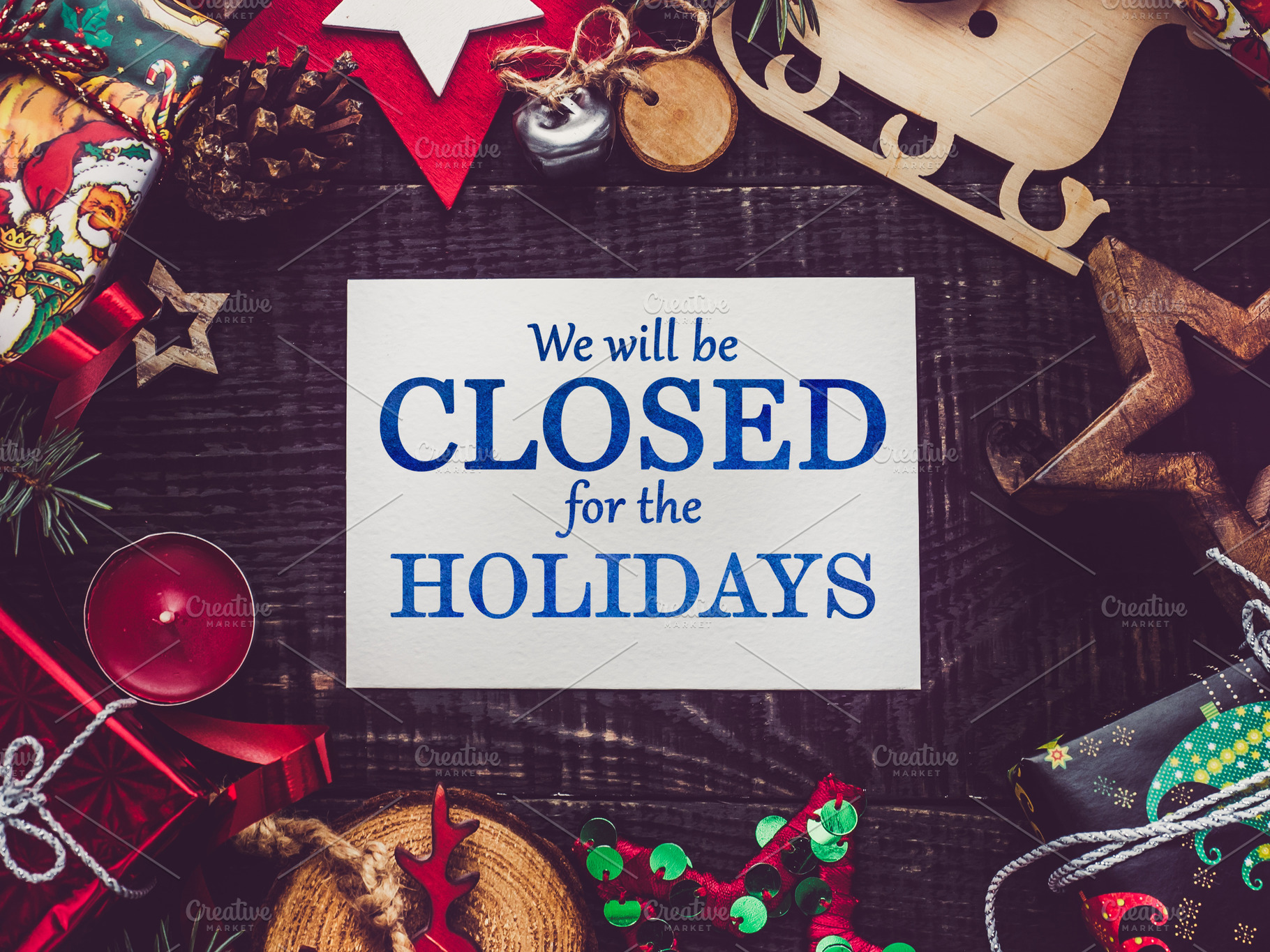 We'll be closed for the holidays. Signboard | Holiday Stock Photos ...