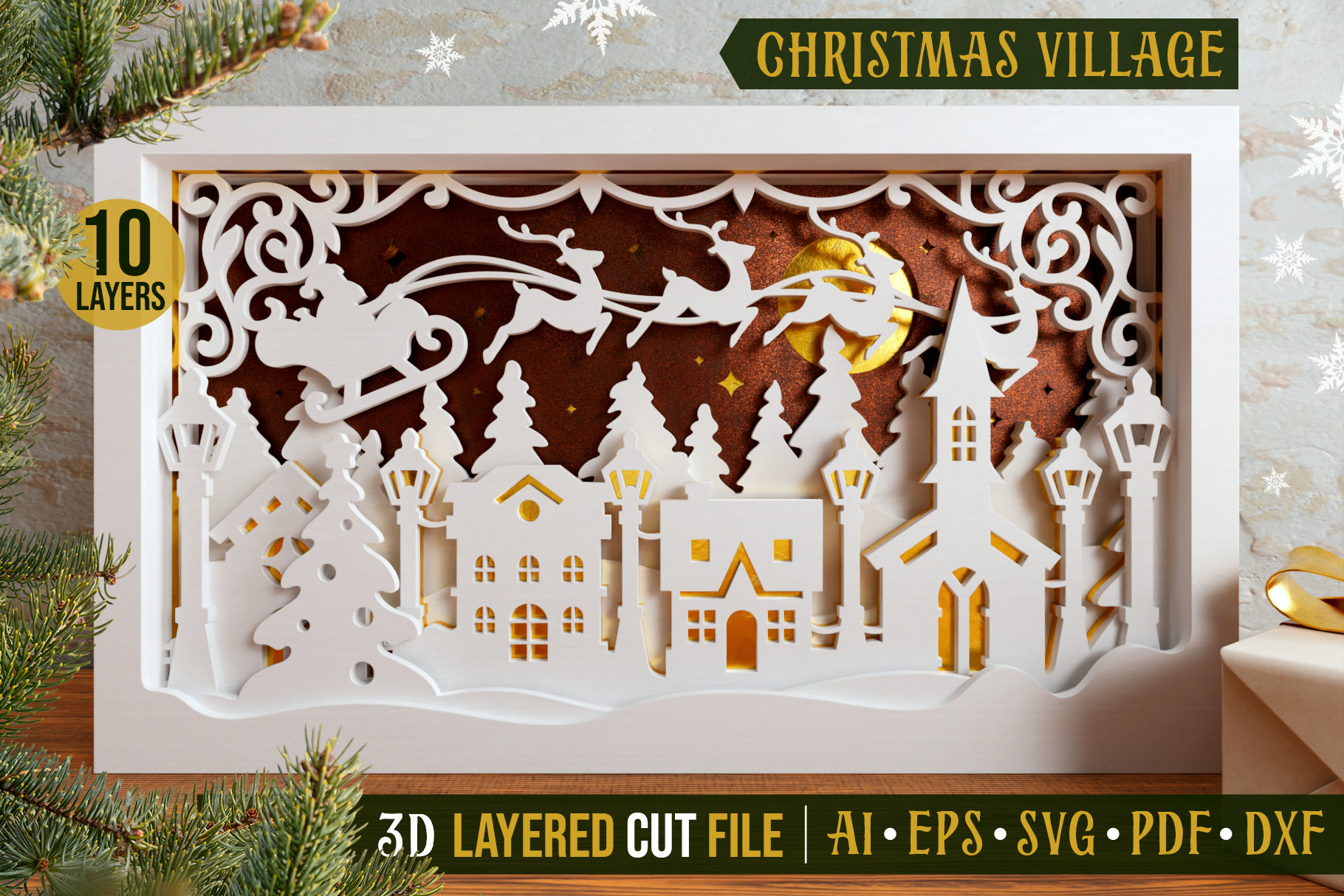 Christmas Village 3D Layered SVG Cut | Illustrations ~ Creative Market