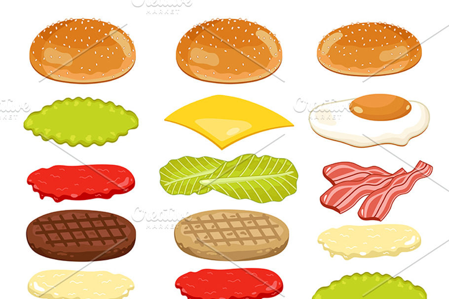 Burger ingredients isoalted on white | Pre-Designed Illustrator