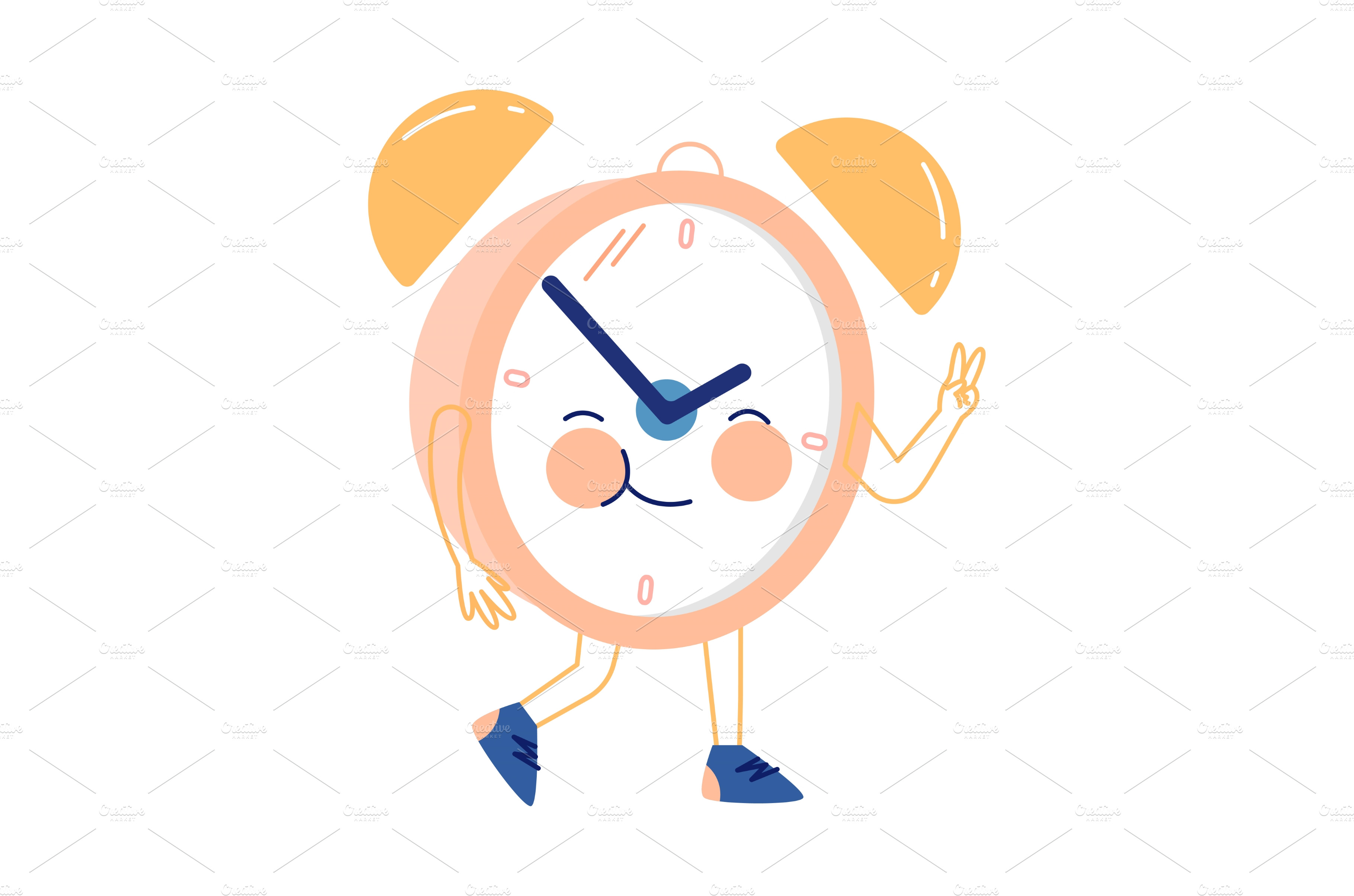 Funny Clock Character With Smiling Vector Graphics Creative Market