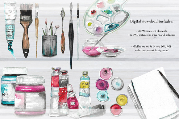 Watercolor art supplies  Illustrations ~ Creative Market