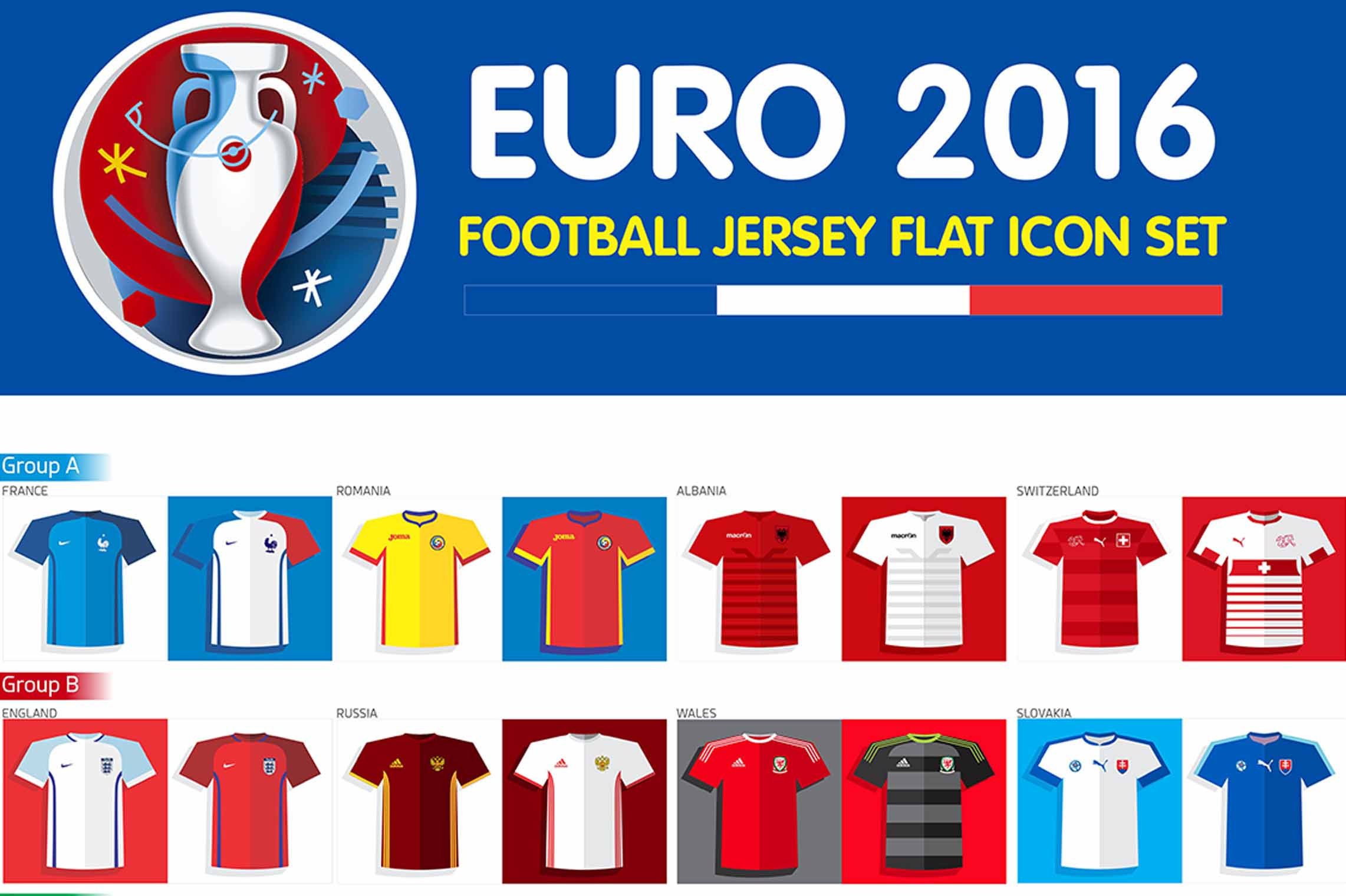 South America Football Jersey Flat Icon Set Stock Illustration