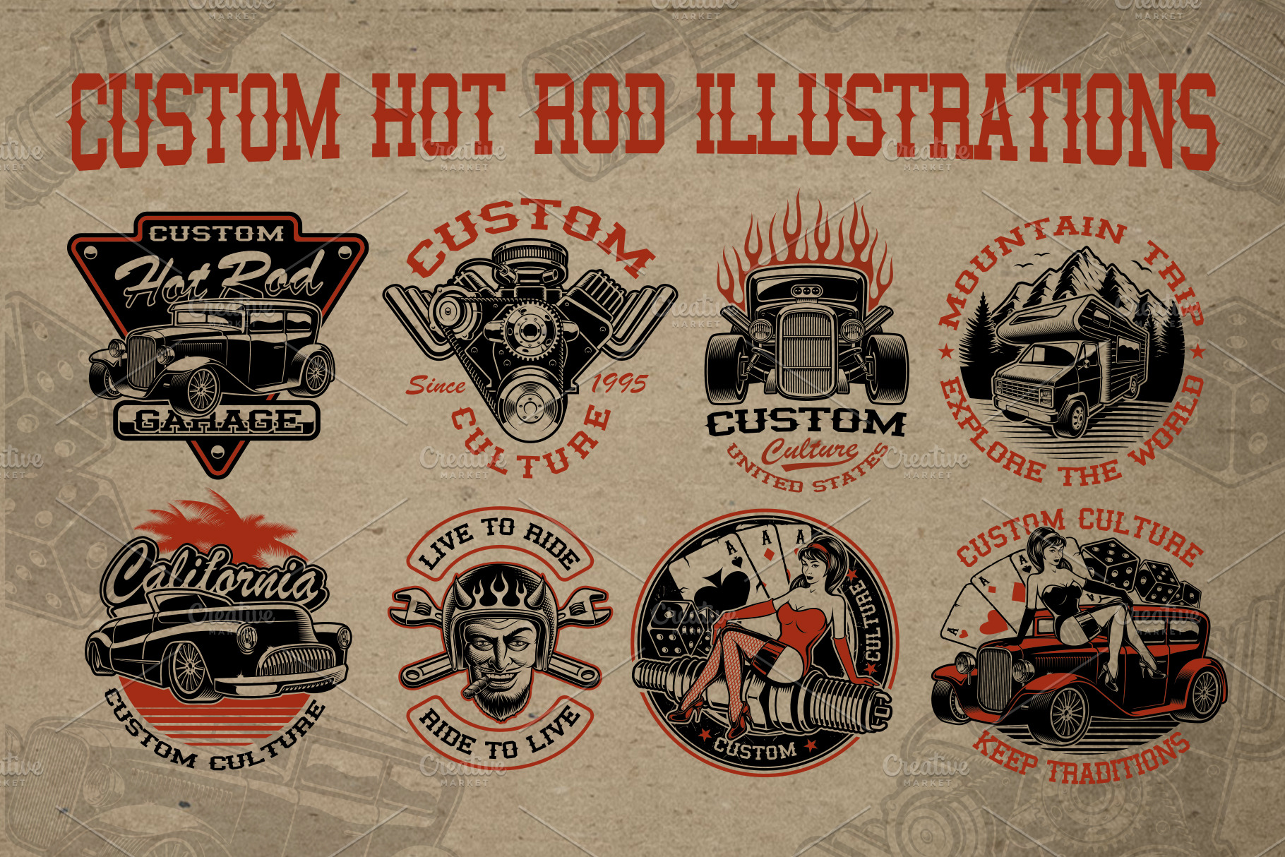 Hot Rod Vector Illustrations Bundle | Illustrations ~ Creative Market