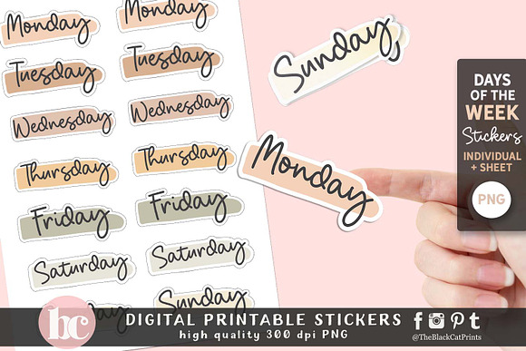 Days of the Week Stickers, Weekdays