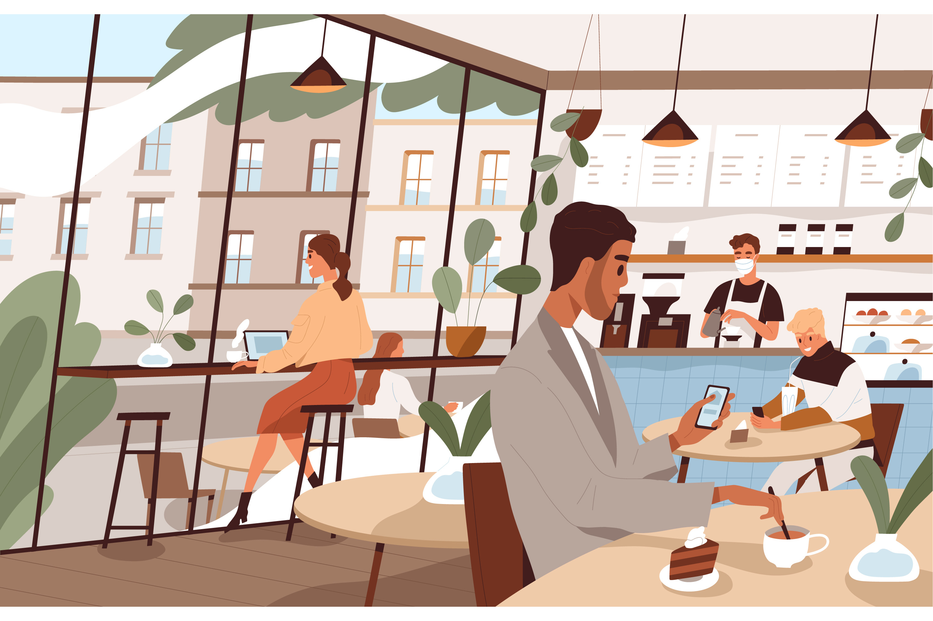 People spend time at modern cafe | Food Illustrations ~ Creative Market