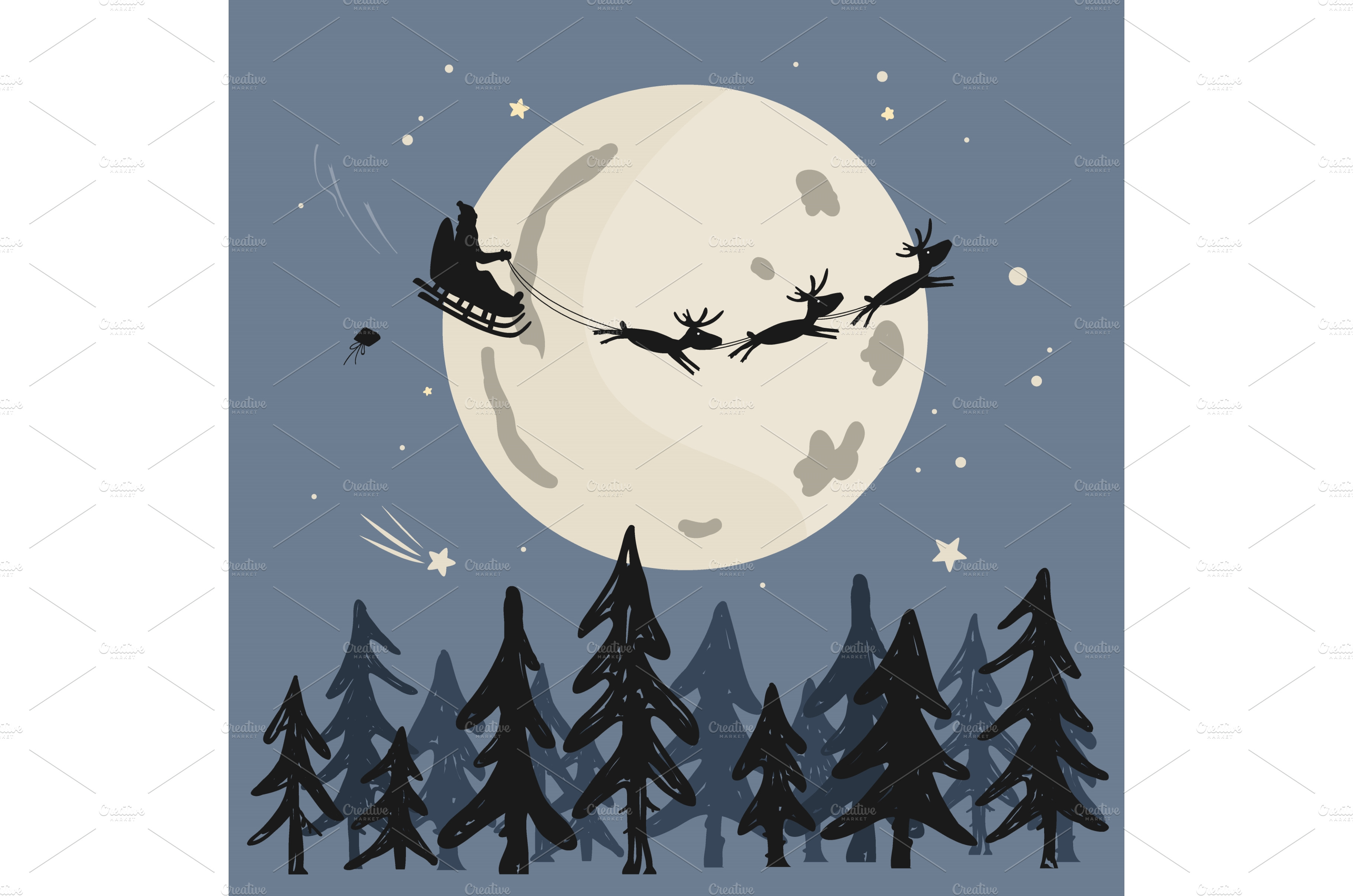 Santa and his deer herd flying | Graphic Objects ~ Creative Market