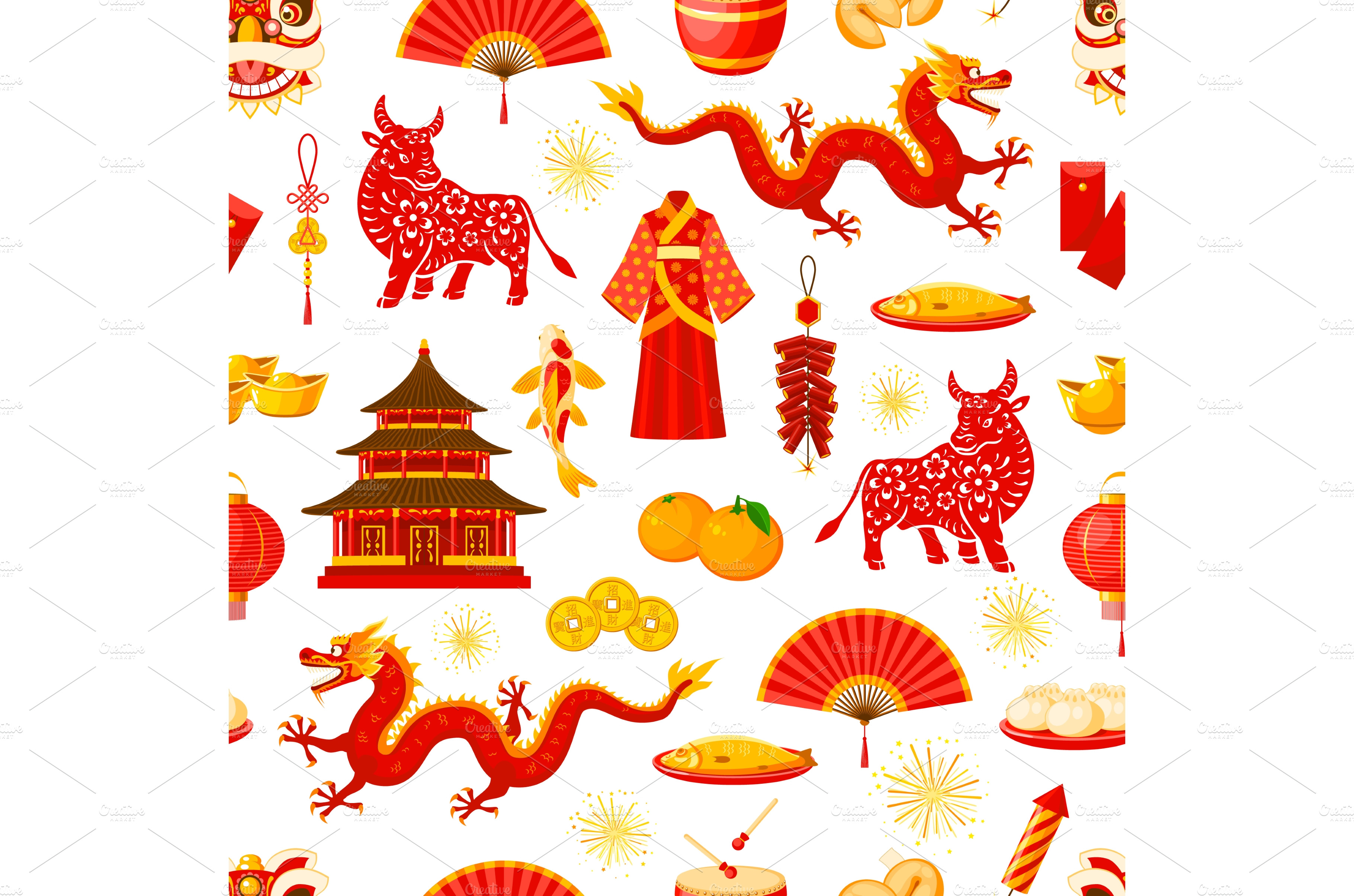 Chinese lunar new year pattern Decorative Illustrations Creative Market