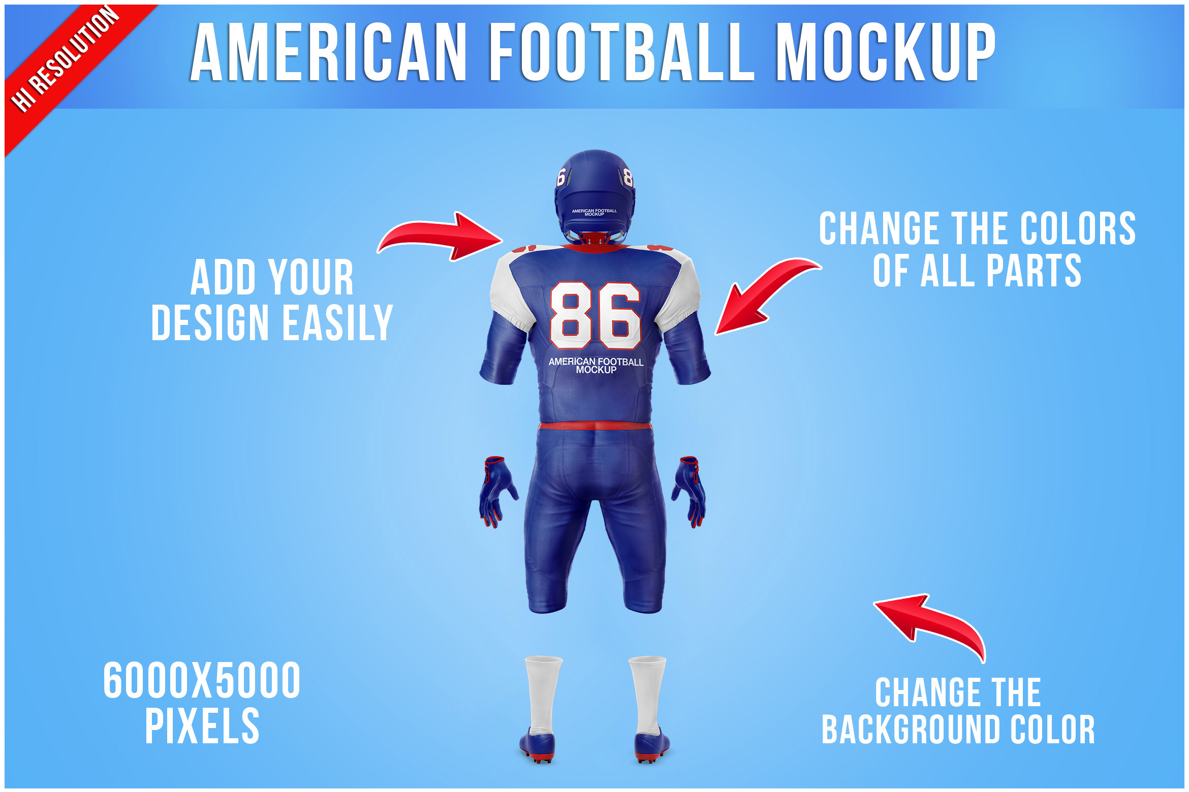 Design a Realistic American football Uniform using a Photoshop mockup 