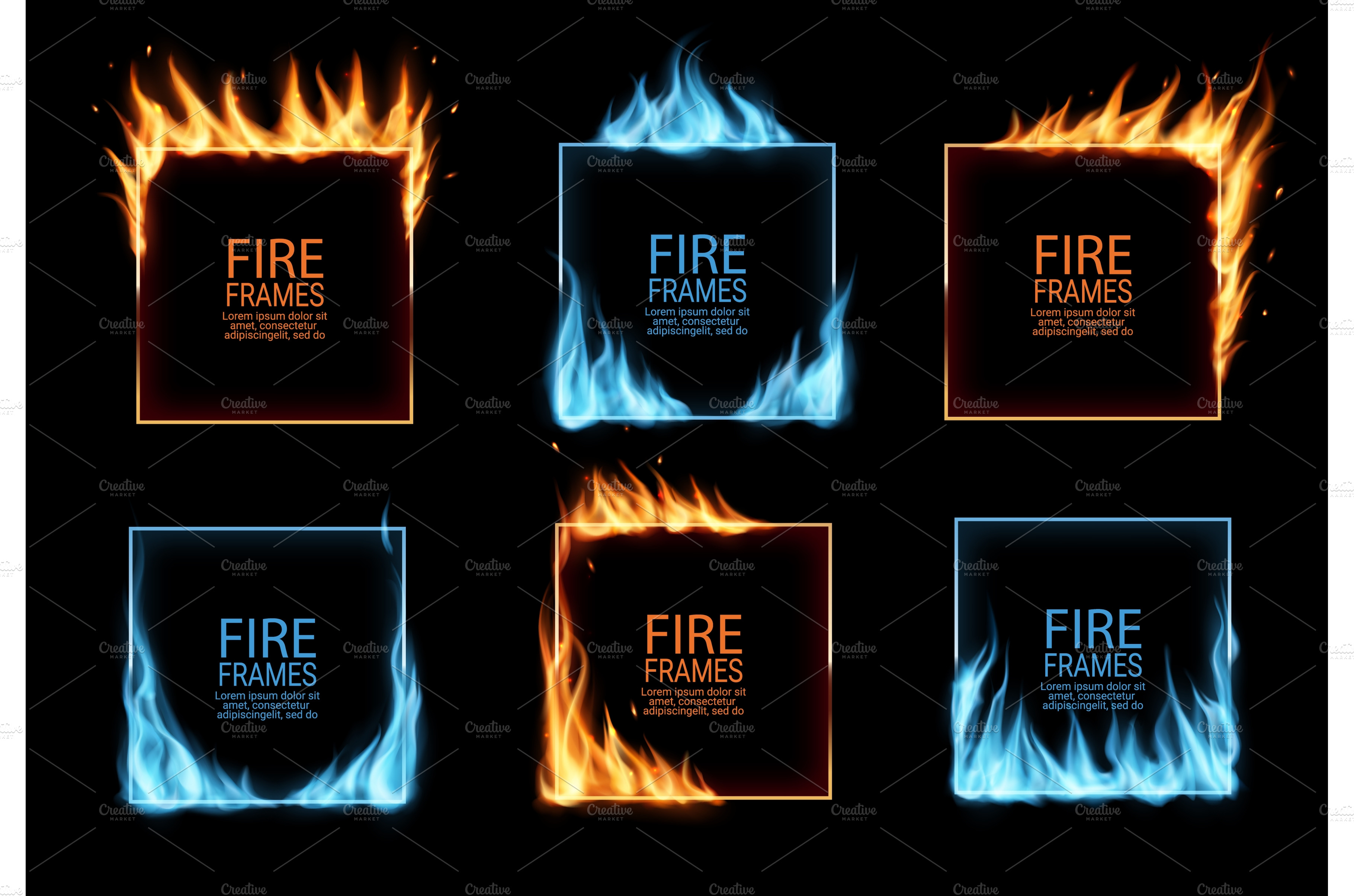 Square frames, gas and fire flames Illustrations Creative Market