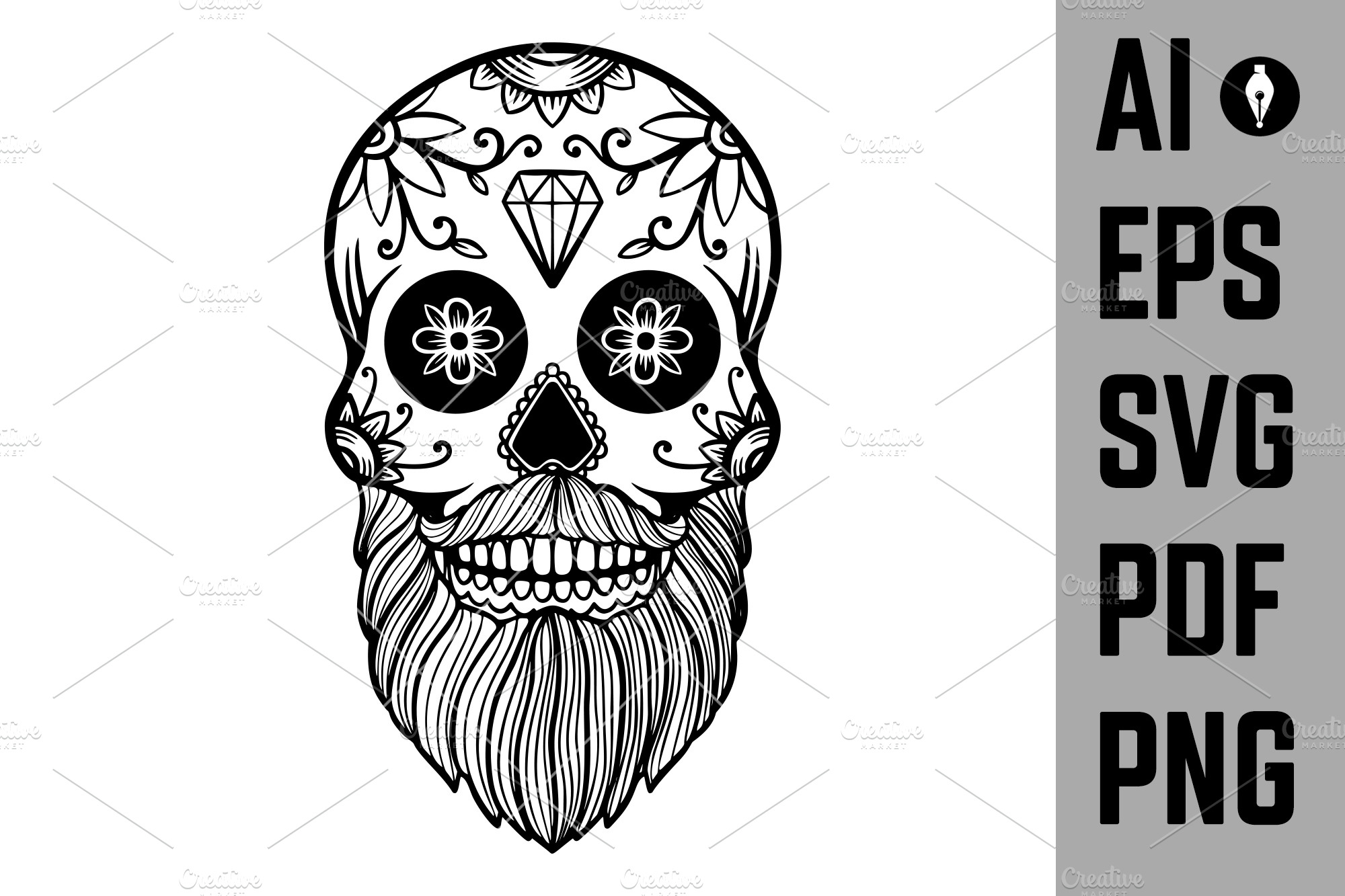 Illustration of mexican sugar skull. Design element for logo