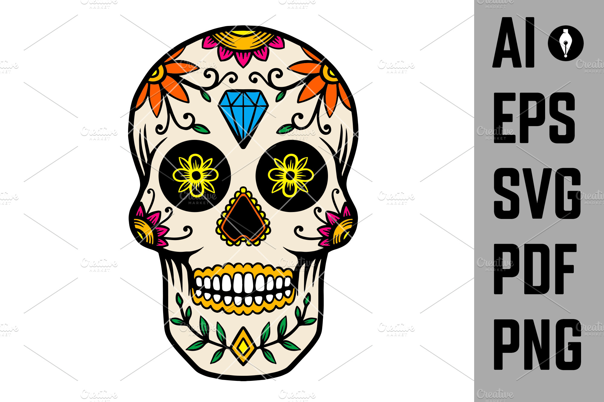 Illustration of mexican sugar skull. Design element for logo