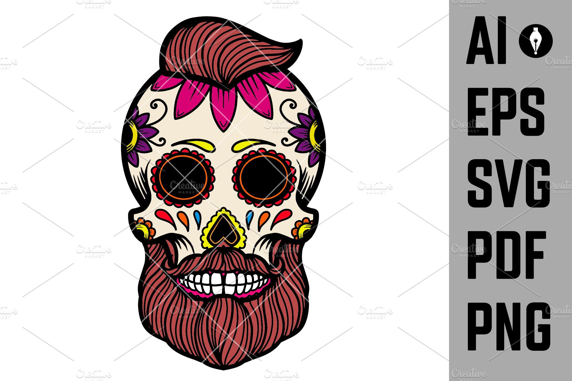 Illustration of mexican sugar skull. Design element for poster