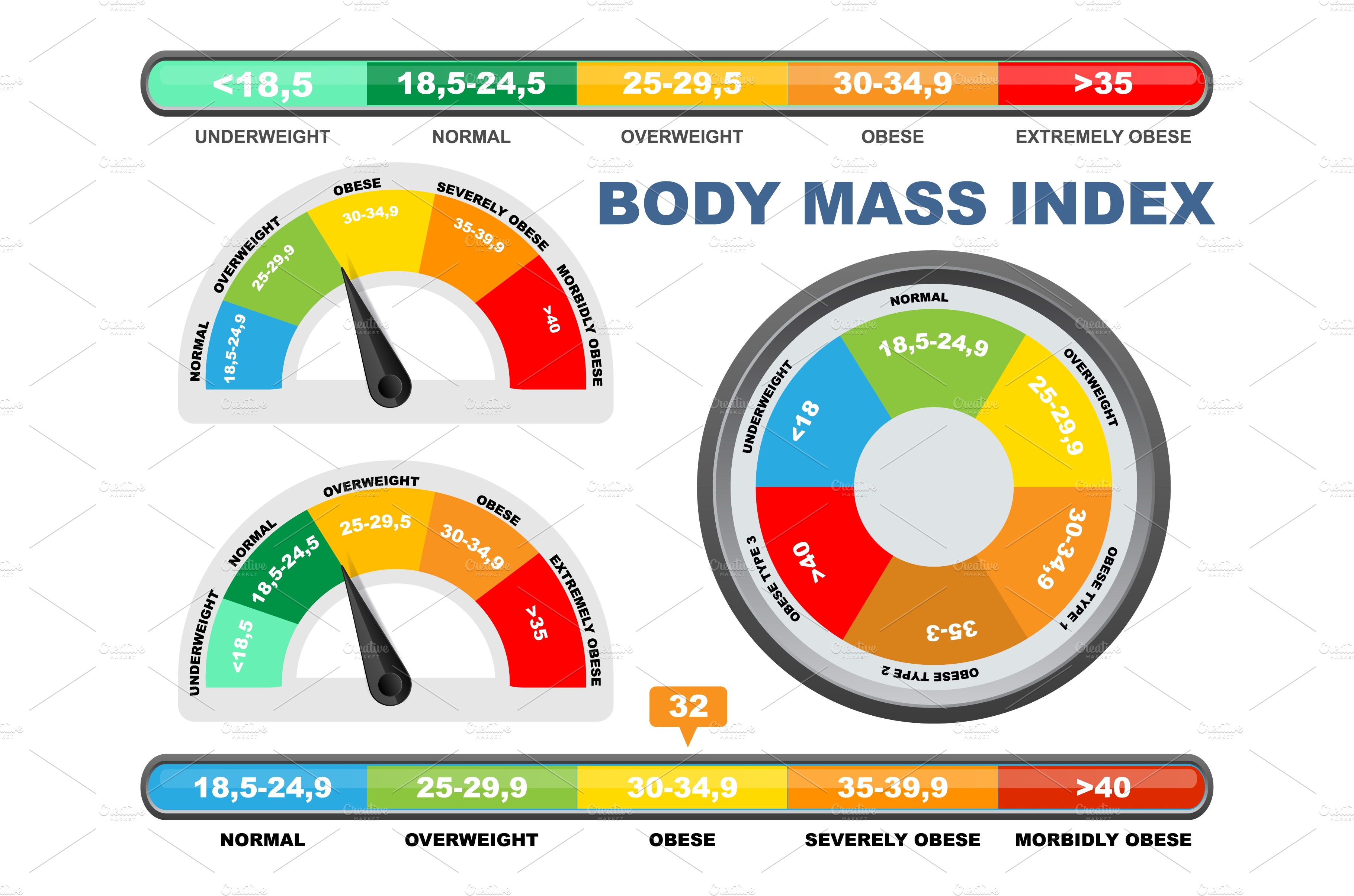 BMI chart, scale, vector | Vector Graphics ~ Creative Market