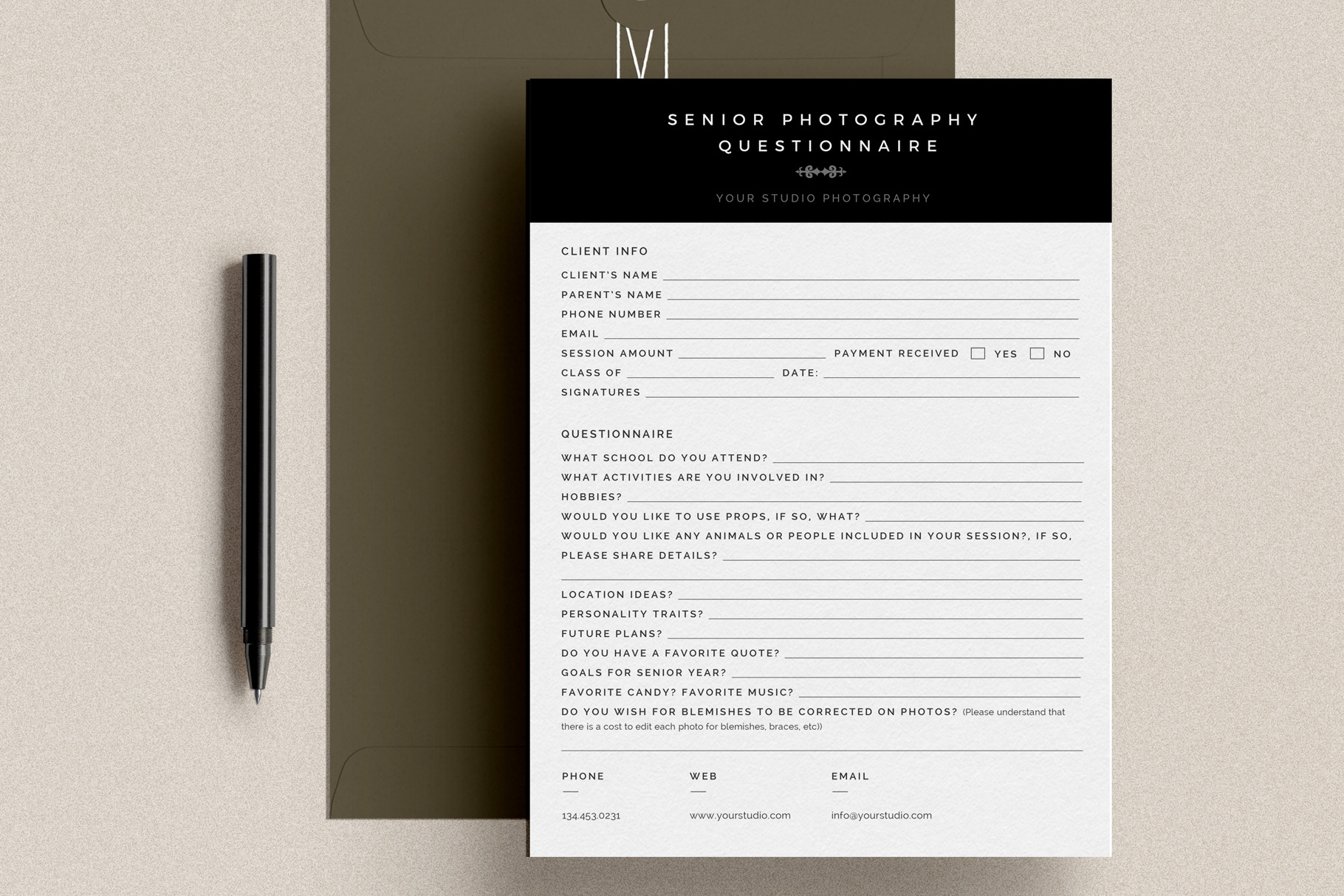 Senior Photography Questionnaire Templates Creative Market