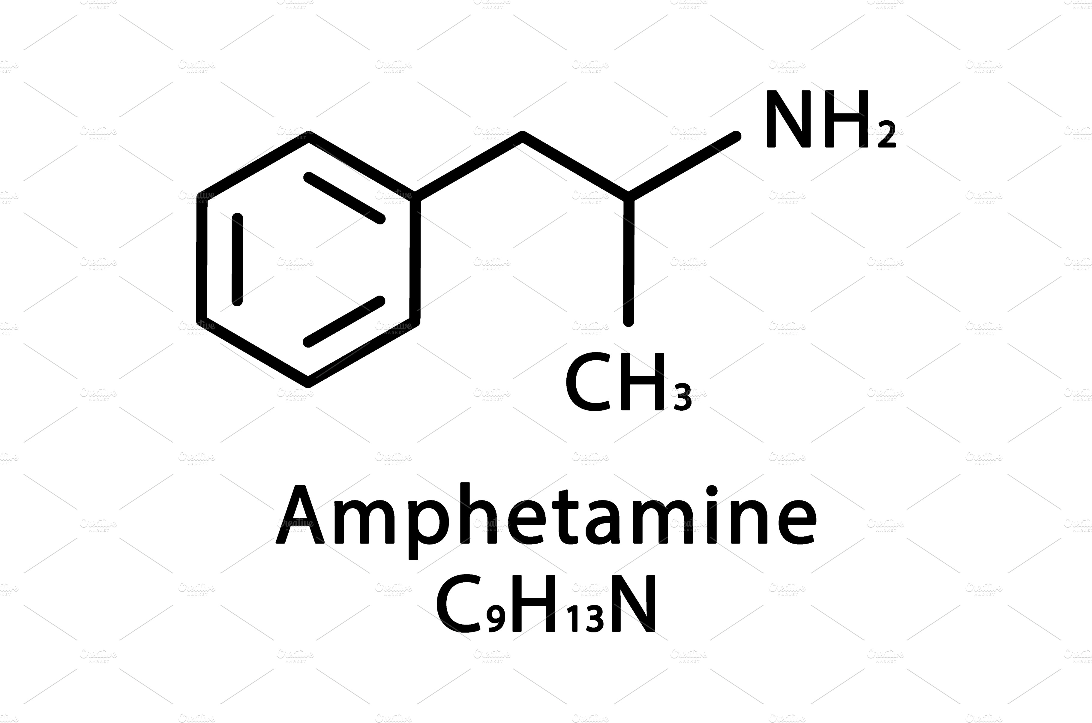 Amphetamine molecular structure Education Illustrations Creative Market