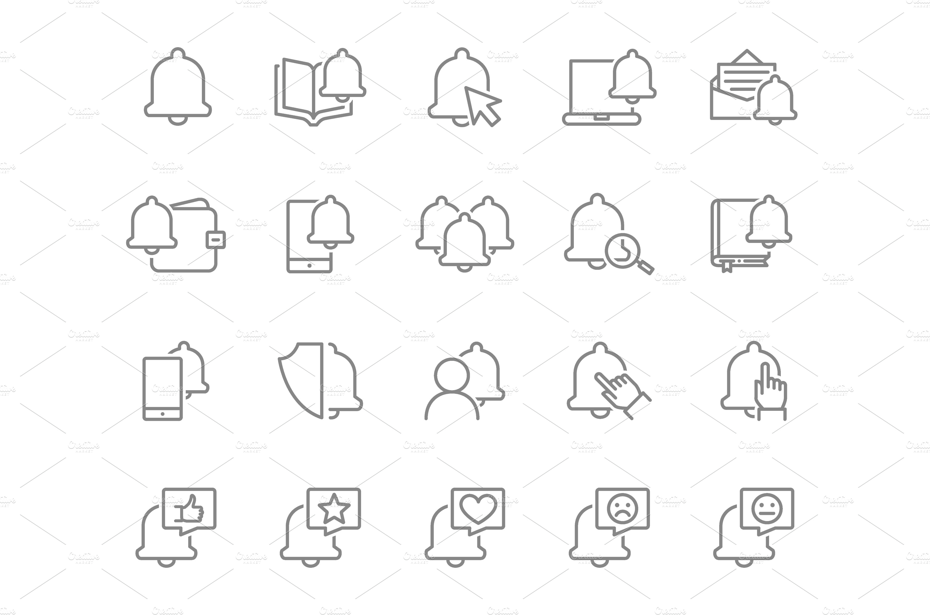 Notification bell line icon set | Graphic Objects ~ Creative Market