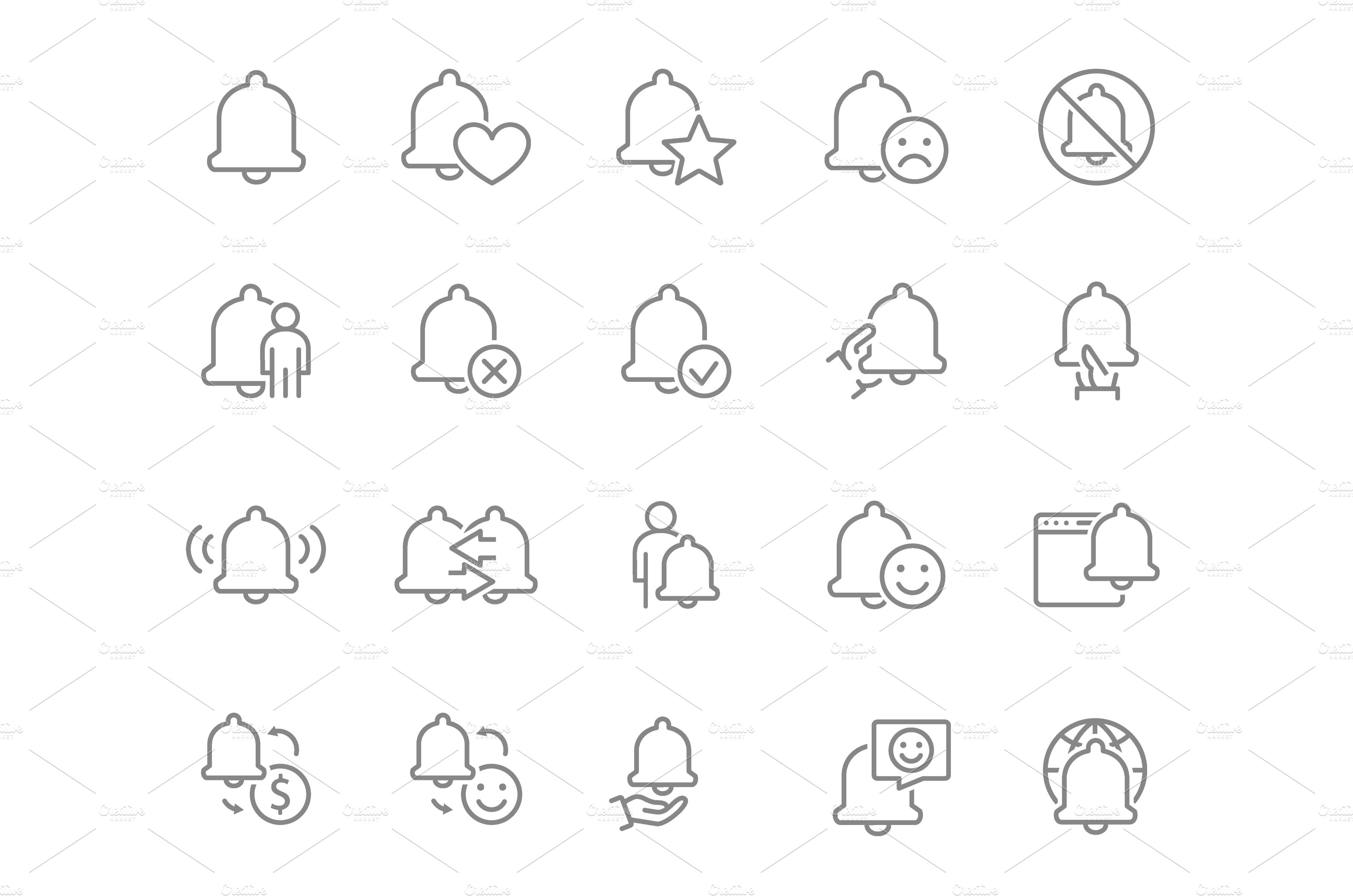 Set of notification bell line icons | Graphic Objects ~ Creative Market