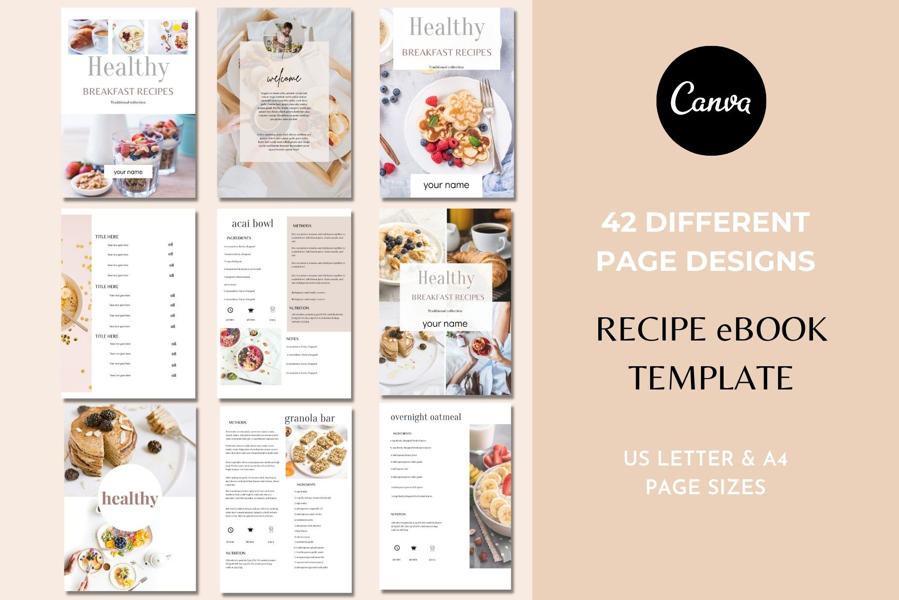 Cookbook Template, Canva Recipe Book Template, Editable Ebook