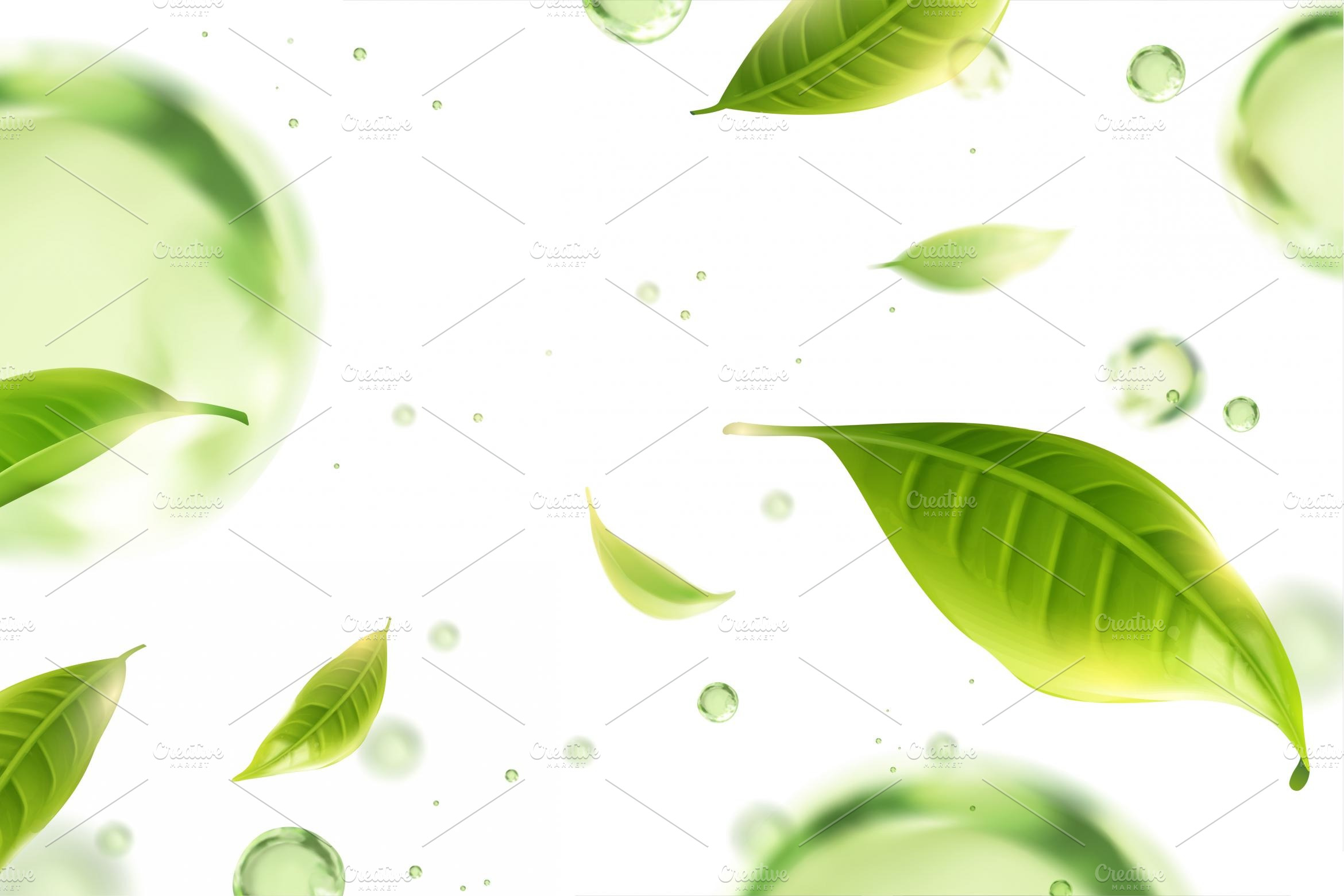 Flying green tea leaves background | Illustrations ~ Creative Market