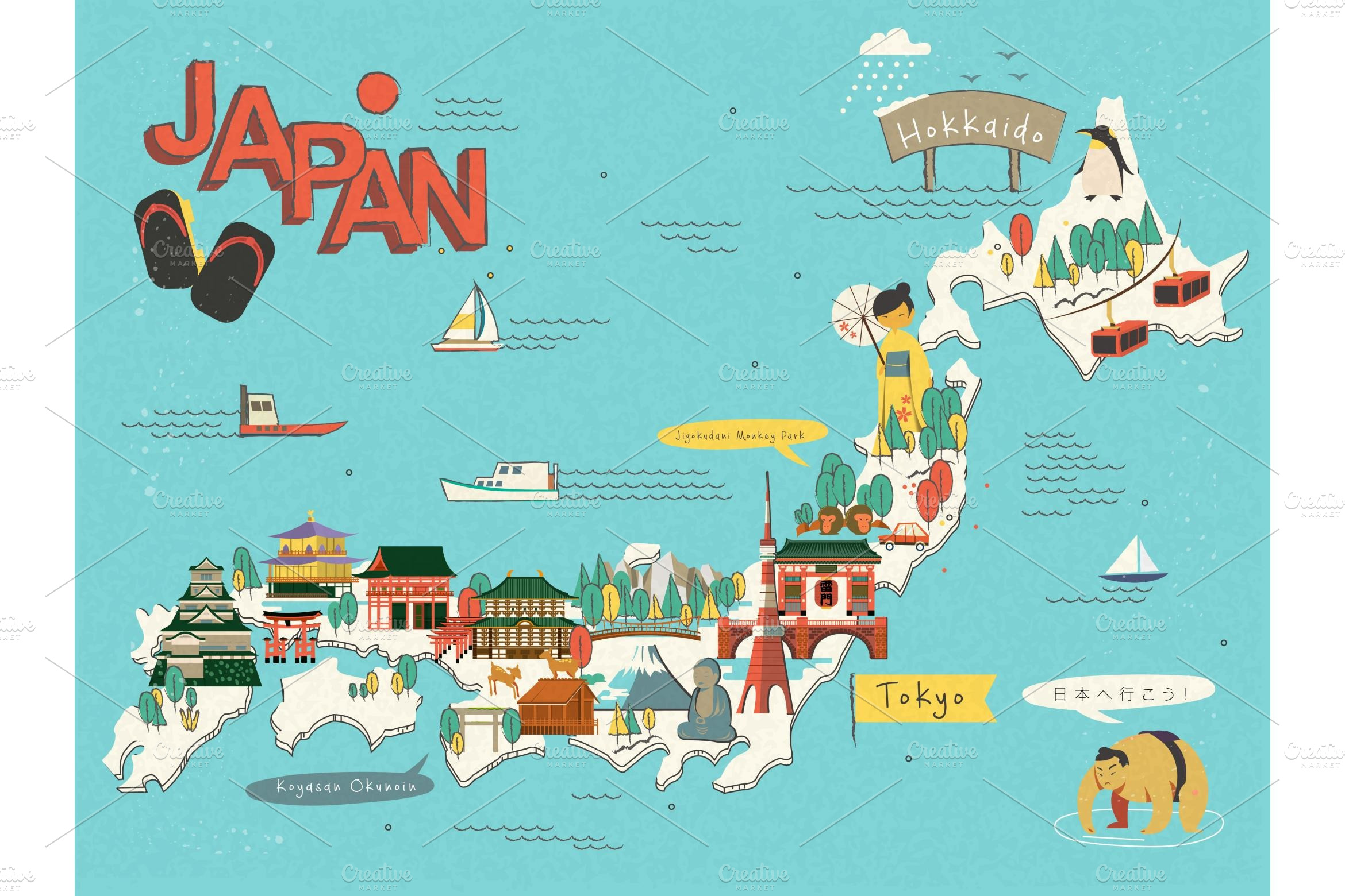 Japan travel map | Photoshop Graphics ~ Creative Market