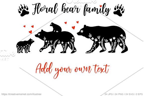 Mama bear silhouettes with floral ornament Vector Image