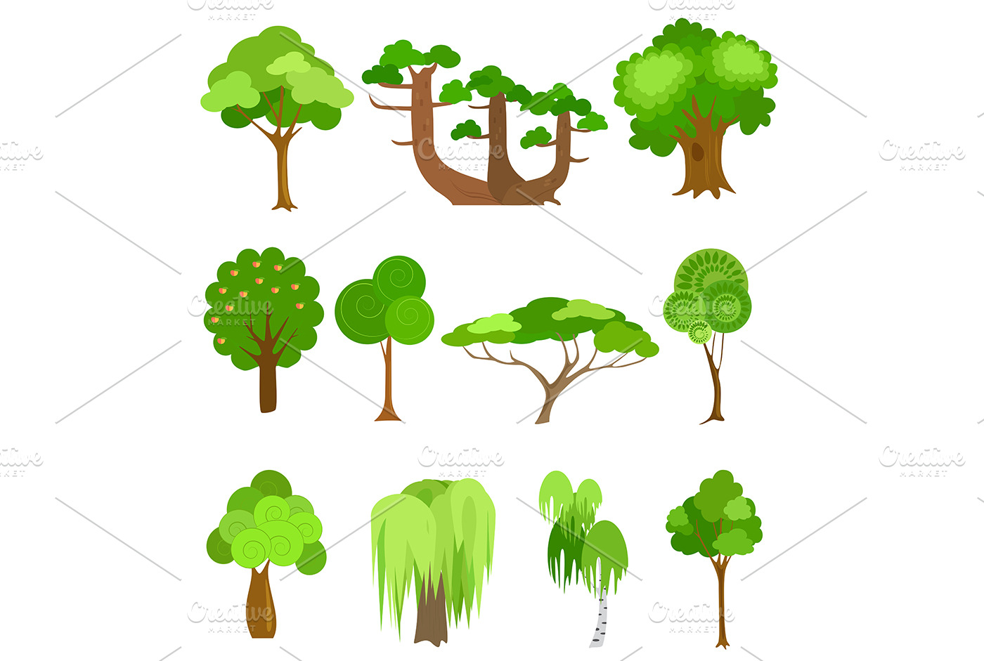 11 cartoon trees collection. | Pre-Designed Illustrator Graphics