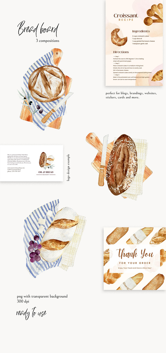 Watercolor postcards  Food Illustrations ~ Creative Market