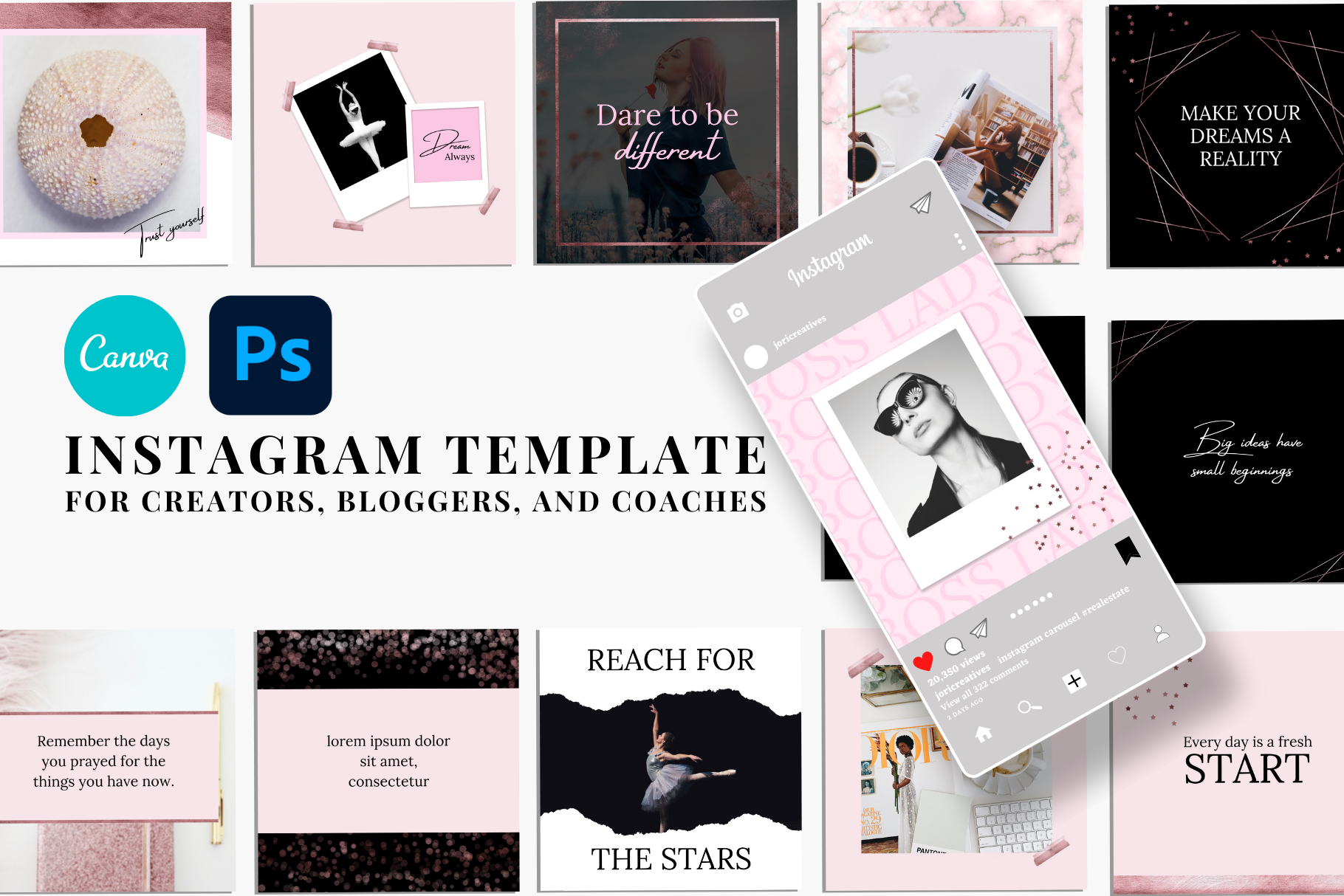 Instagram Templates Rose Gold | Social Media Templates ~ Creative Market