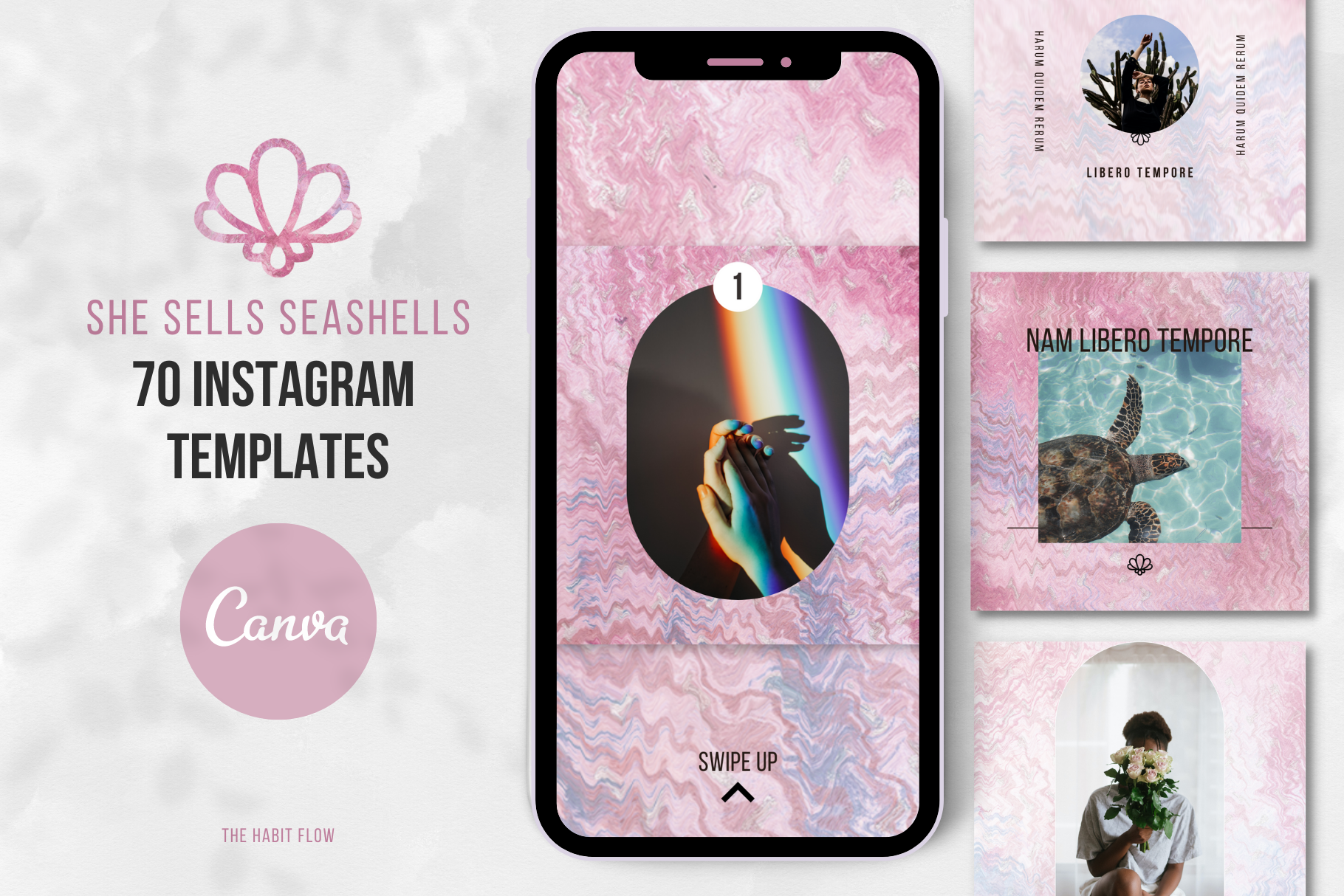 Pink Seashells Insta Canva Template | Creative Market