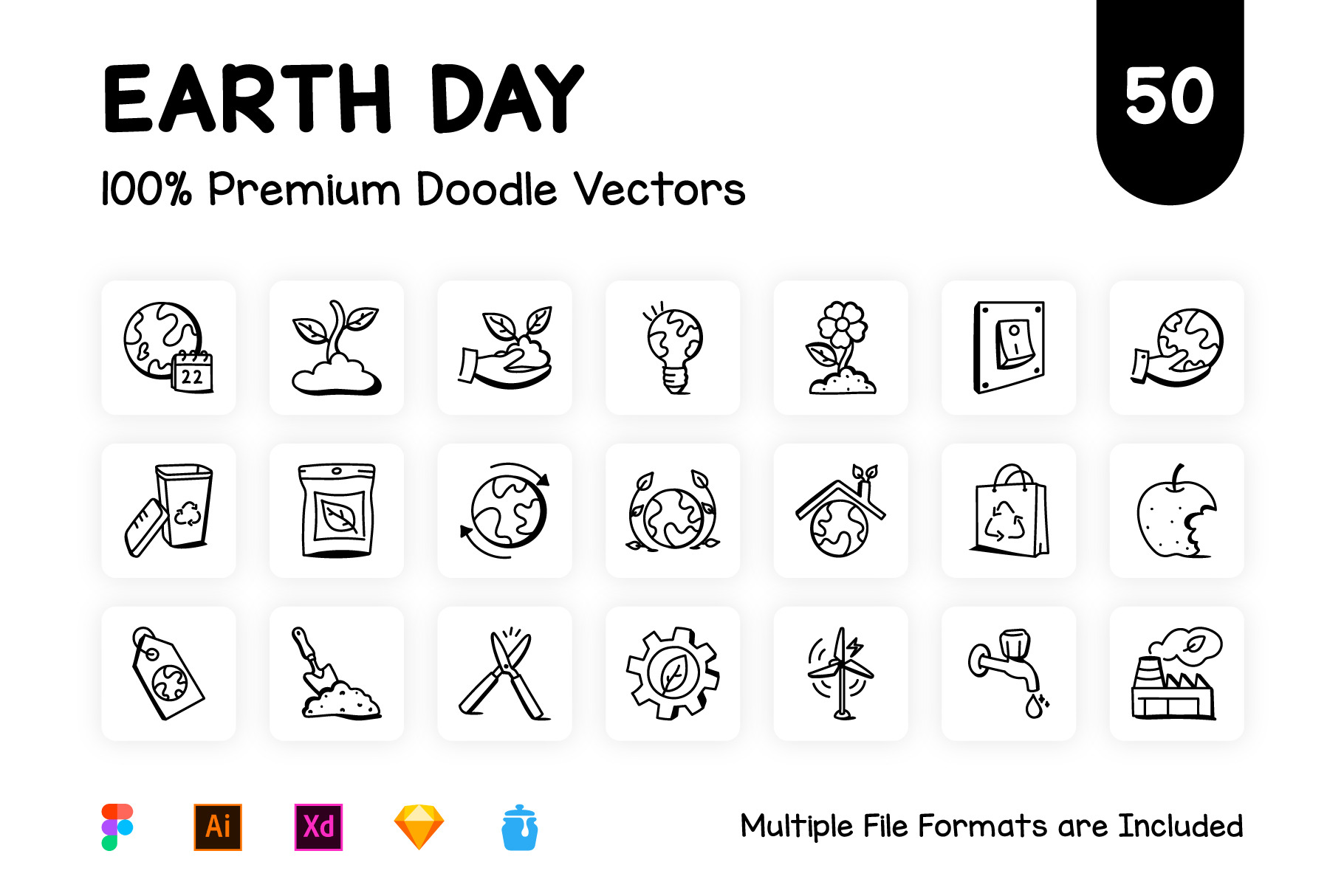 50 Doodle Earth Day Vector Icons Creative Market