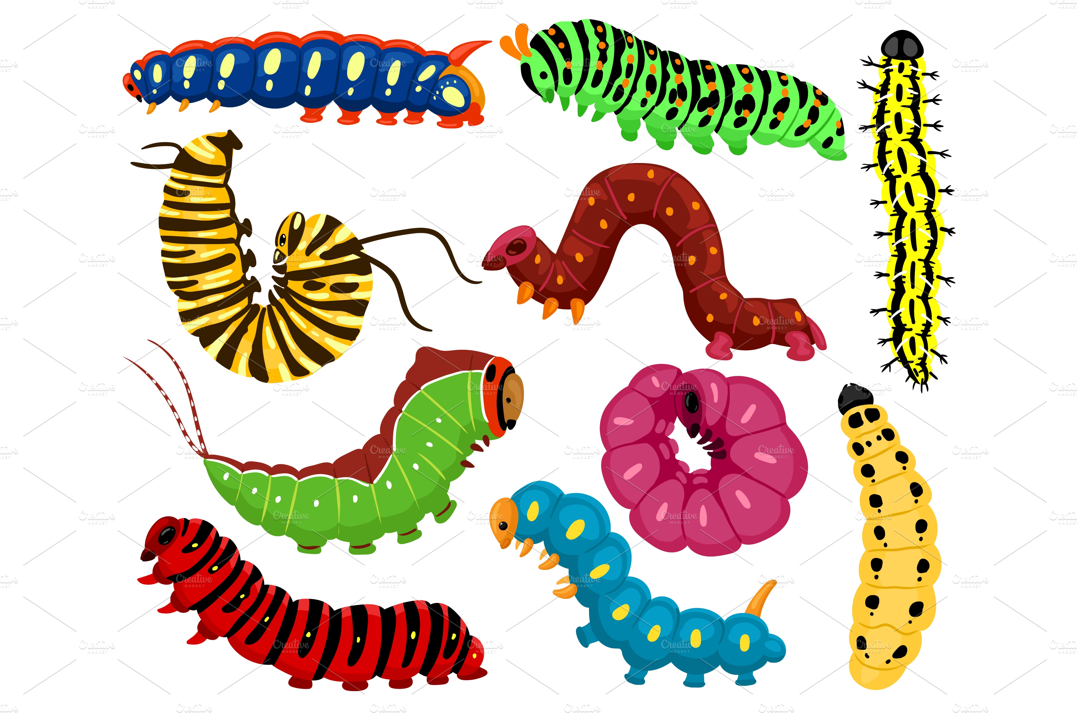 Cartoon caterpillars. Cute summer | Background Graphics ~ Creative Market