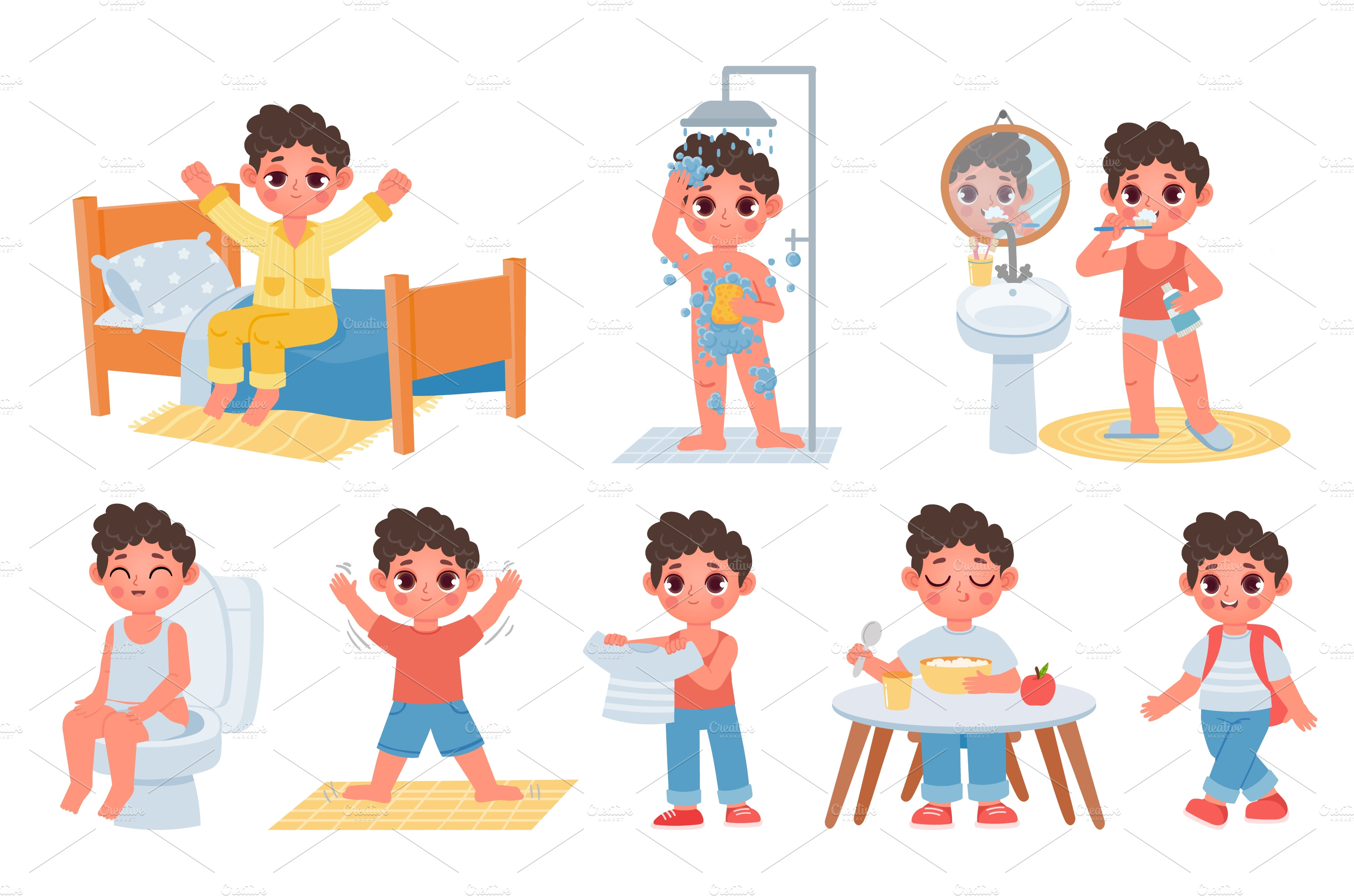 Child morning daily routine with | Background Graphics ~ Creative Market