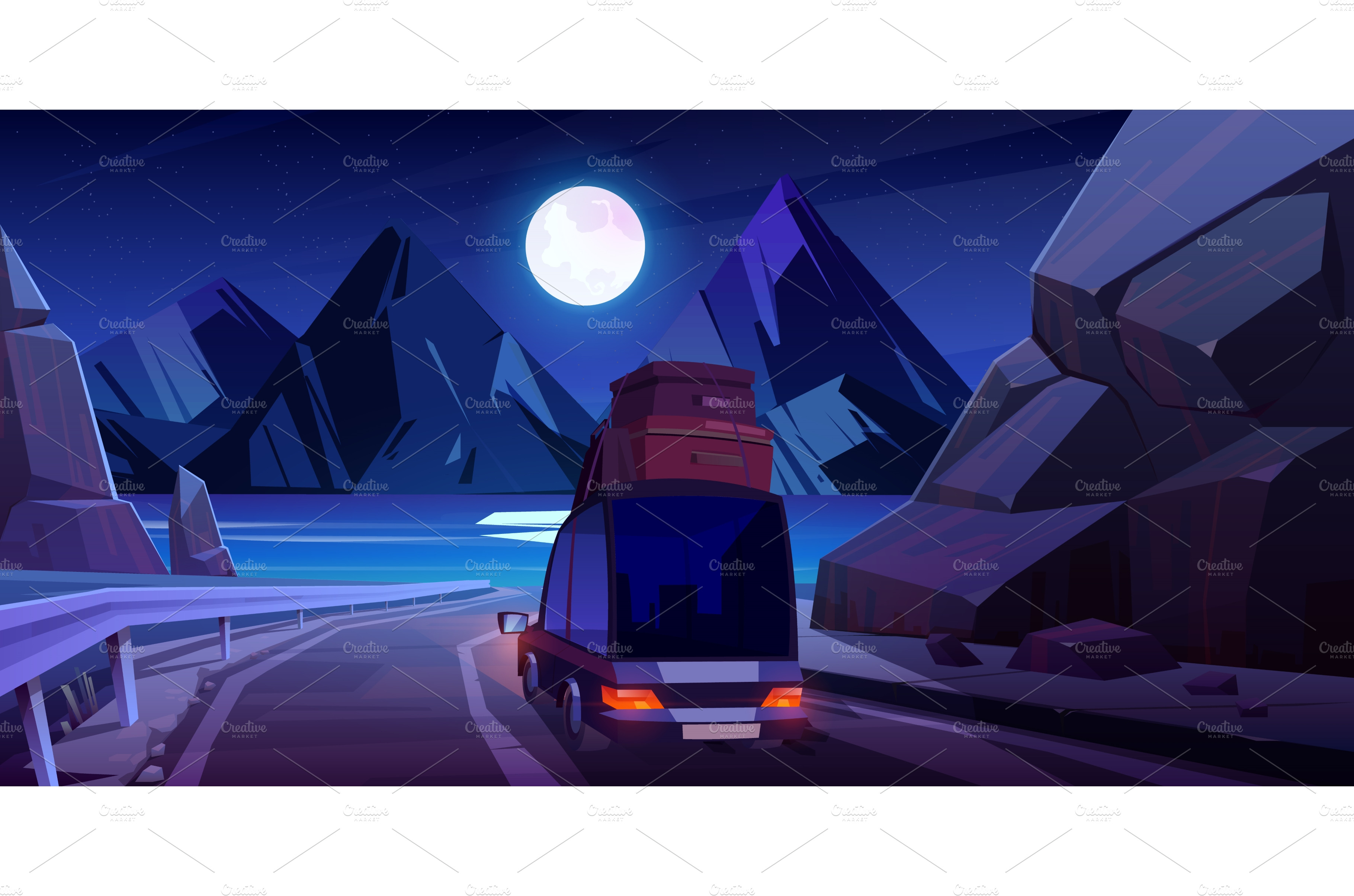 night-road-trip-by-car-family-illustrations-creative-market