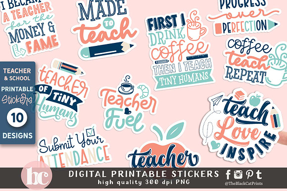 Funny Teacher Stickers PNG EPS  Education Illustrations ~ Creative Market