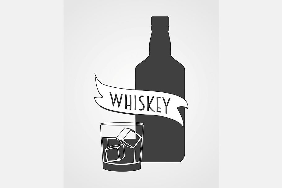 Whiskey logo with glass and ice