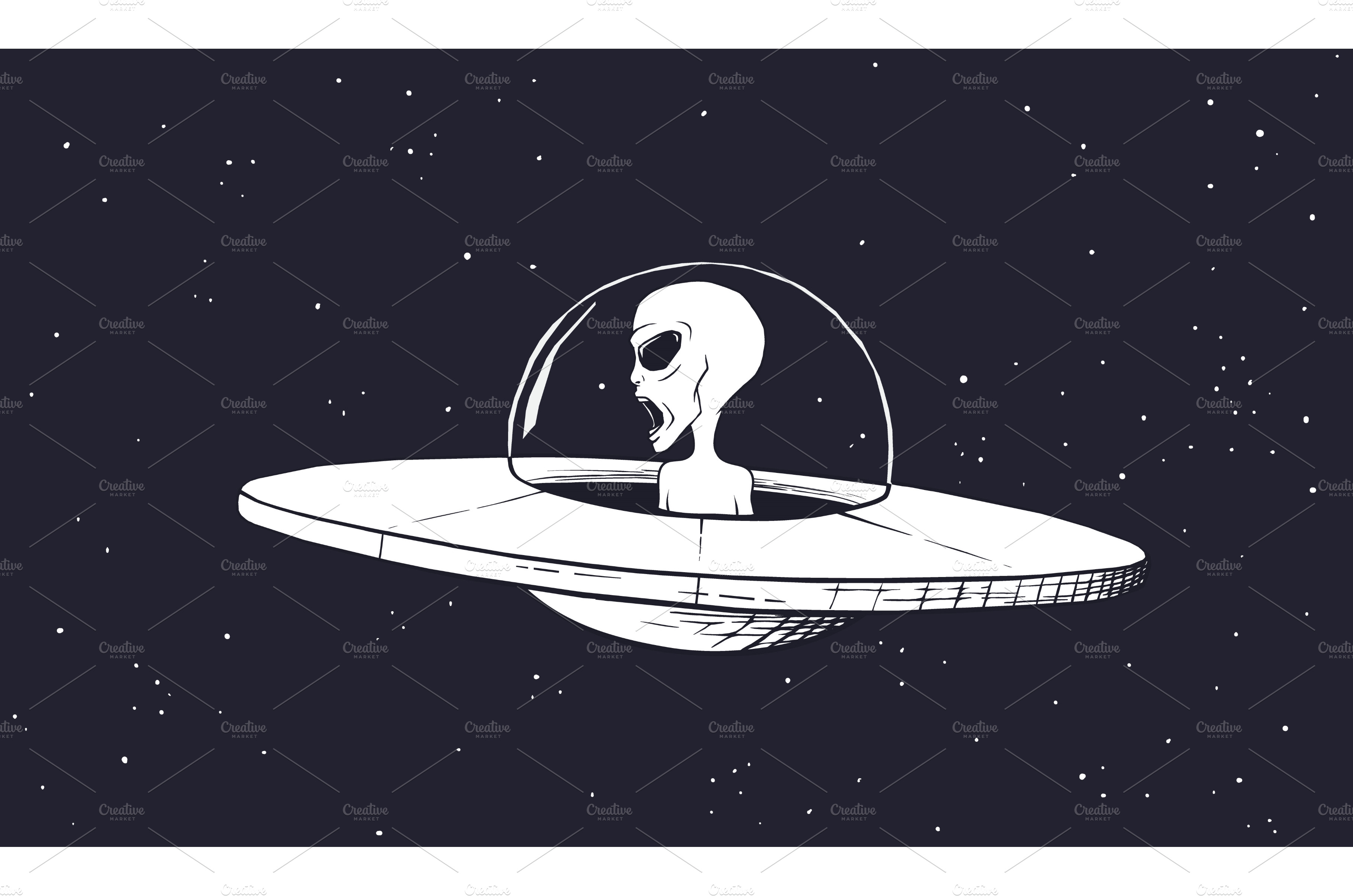 Angry alien flying in UFO | Illustrations ~ Creative Market