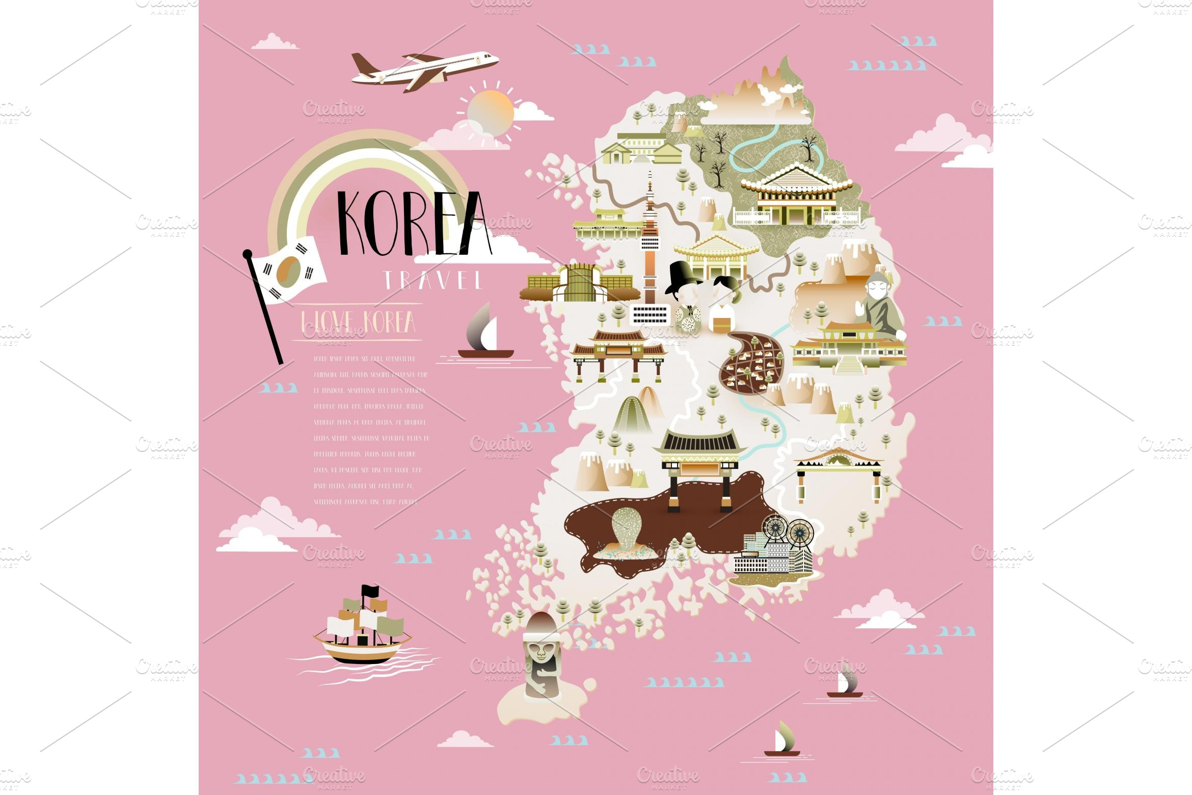 Korea travel map | Illustrations ~ Creative Market