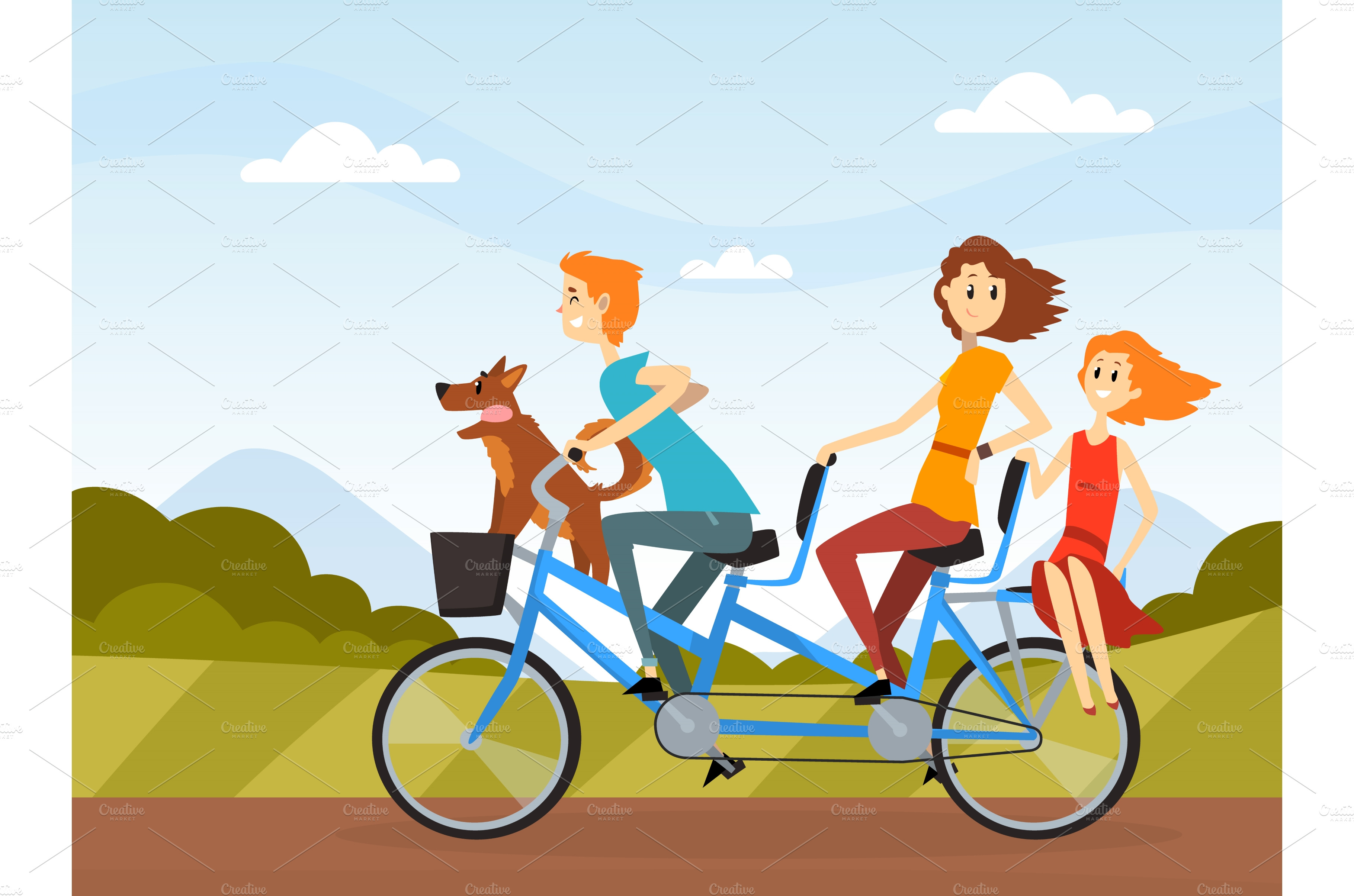 Happy Family Riding Bike Engaged in | Vector Graphics ~ Creative Market